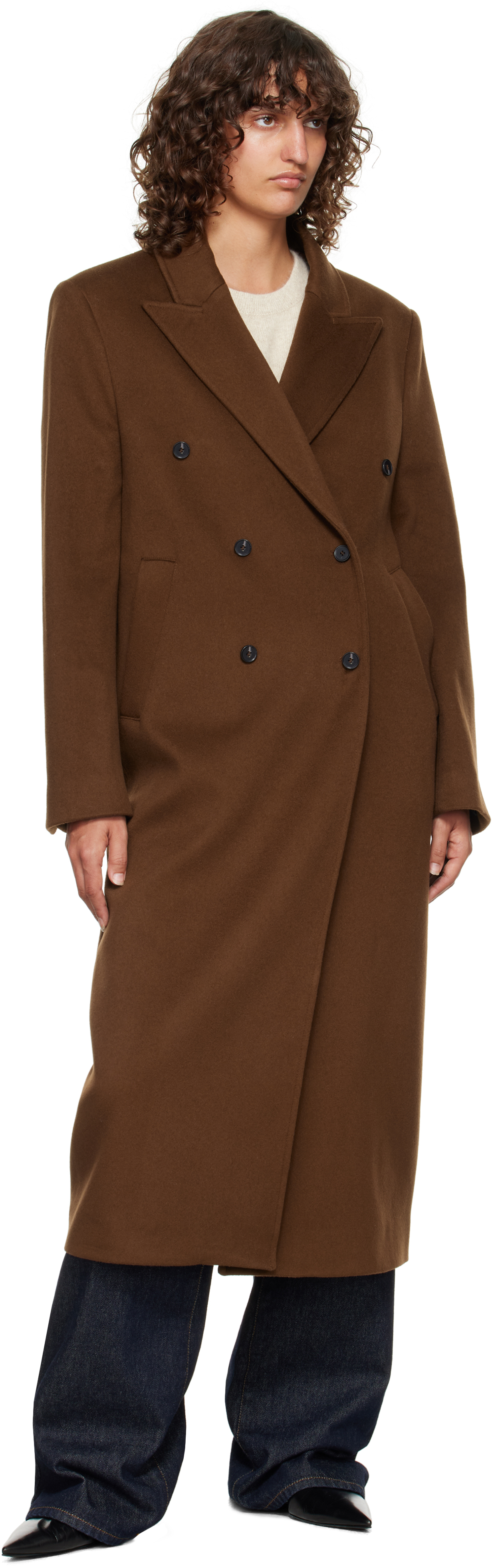 Loulou De Saison Peak Lapel Double-breasted Coat In Brown