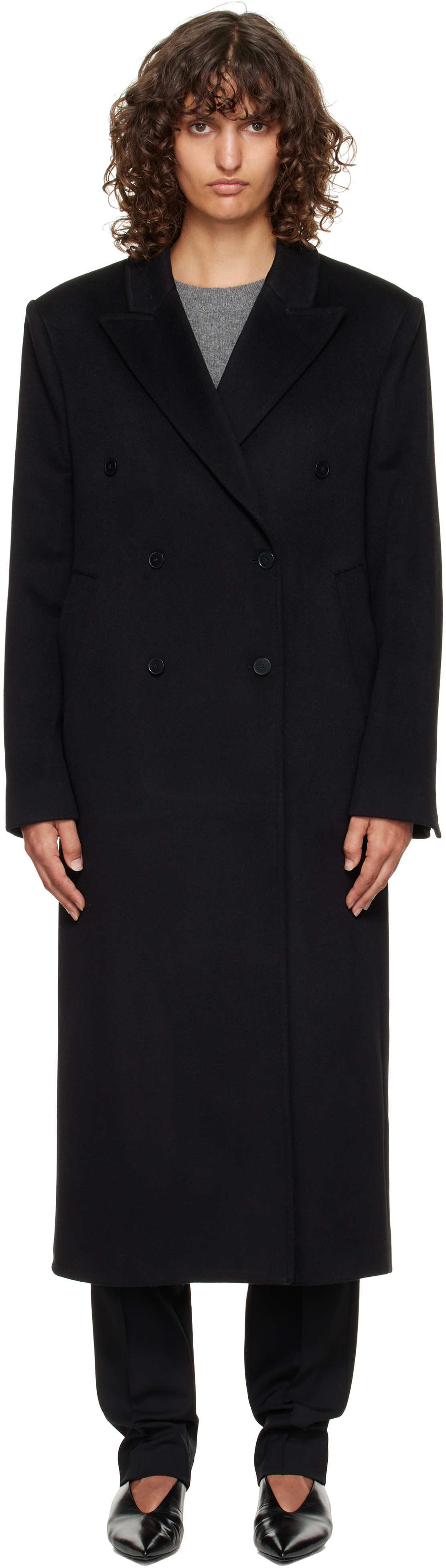 Loulou De Saison Black Rosco Double Breasted Long Coat In Black