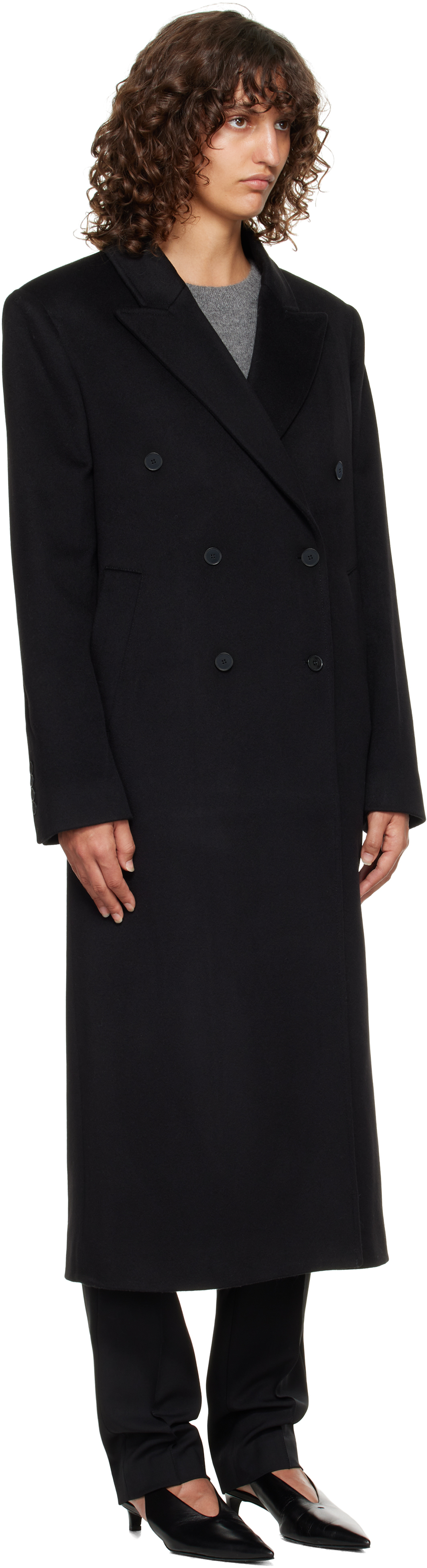 Loulou De Saison Black Rosco Double Breasted Long Coat In Black