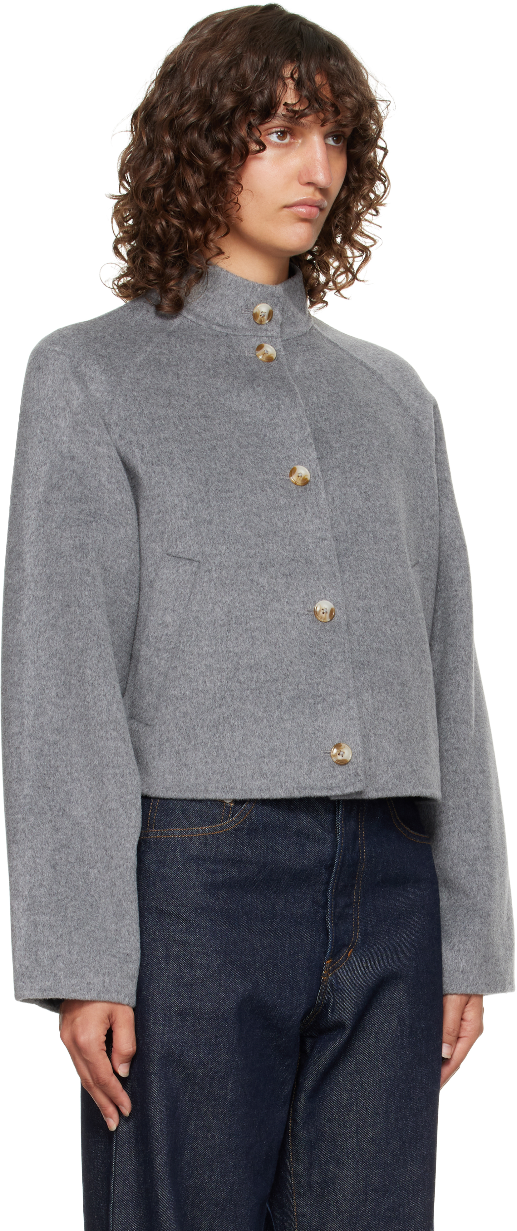 Loulou De Saison Gray Nyma Wool Drap Jacket In Gray