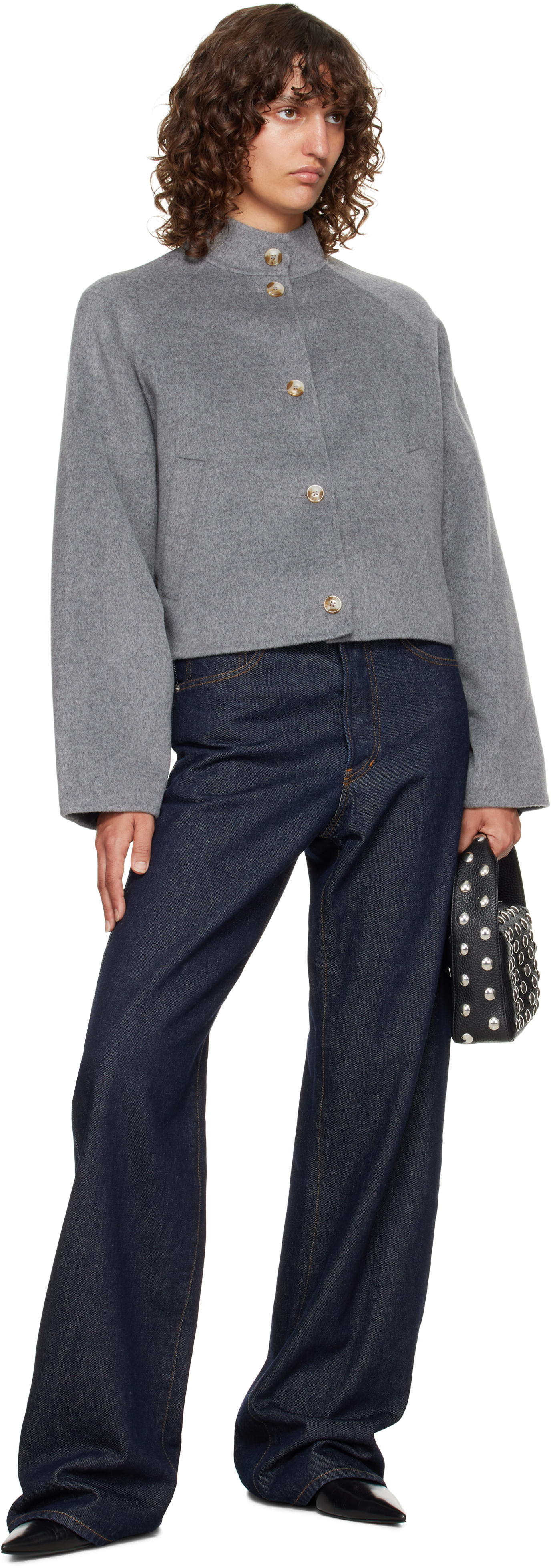 Loulou De Saison Gray Nyma Wool Drap Jacket In Gray