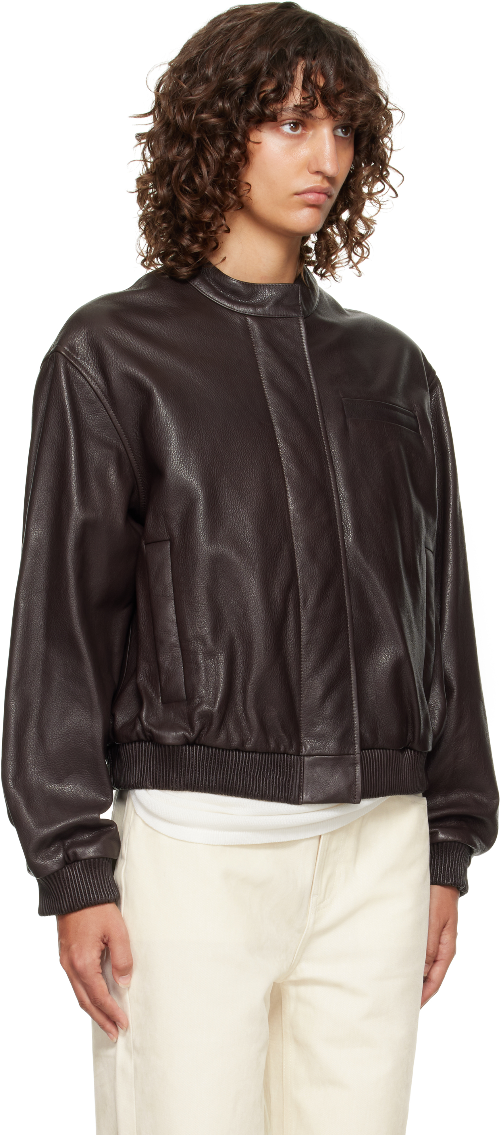 Loulou De Saison Brown Marlow Leather Bomber Jacket In Black