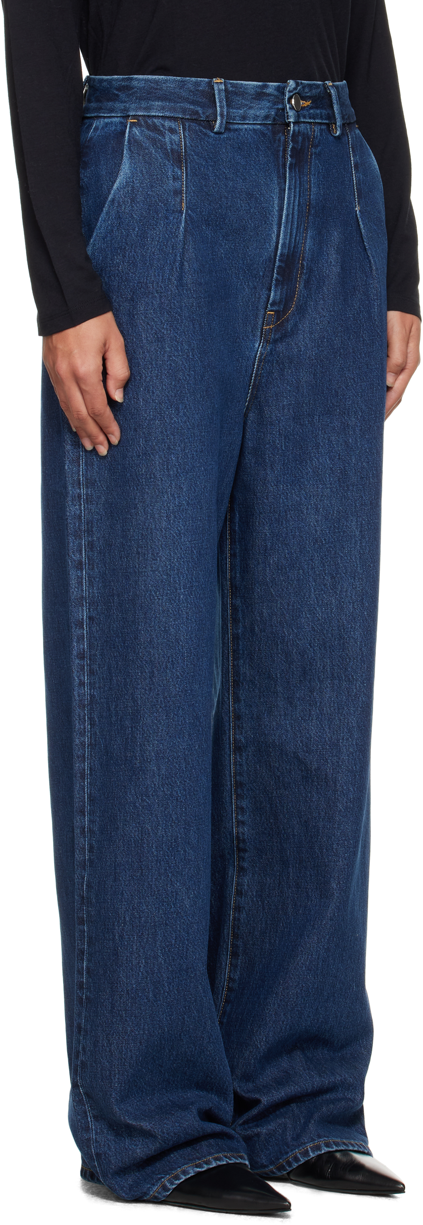 Loulou De Saison Pleated Straight Leg Jeans In Blue