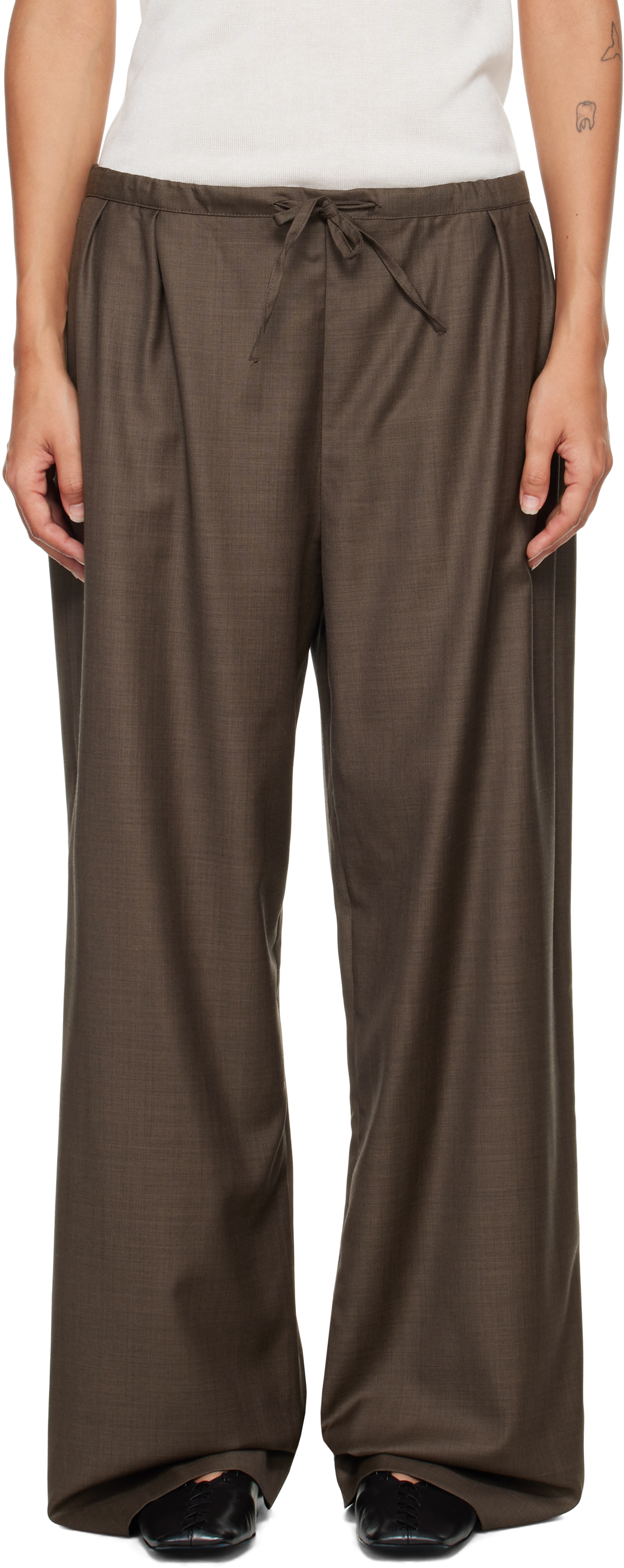 Loulou De Saison Cove Lds Elastic Waisted Trousers In Brown