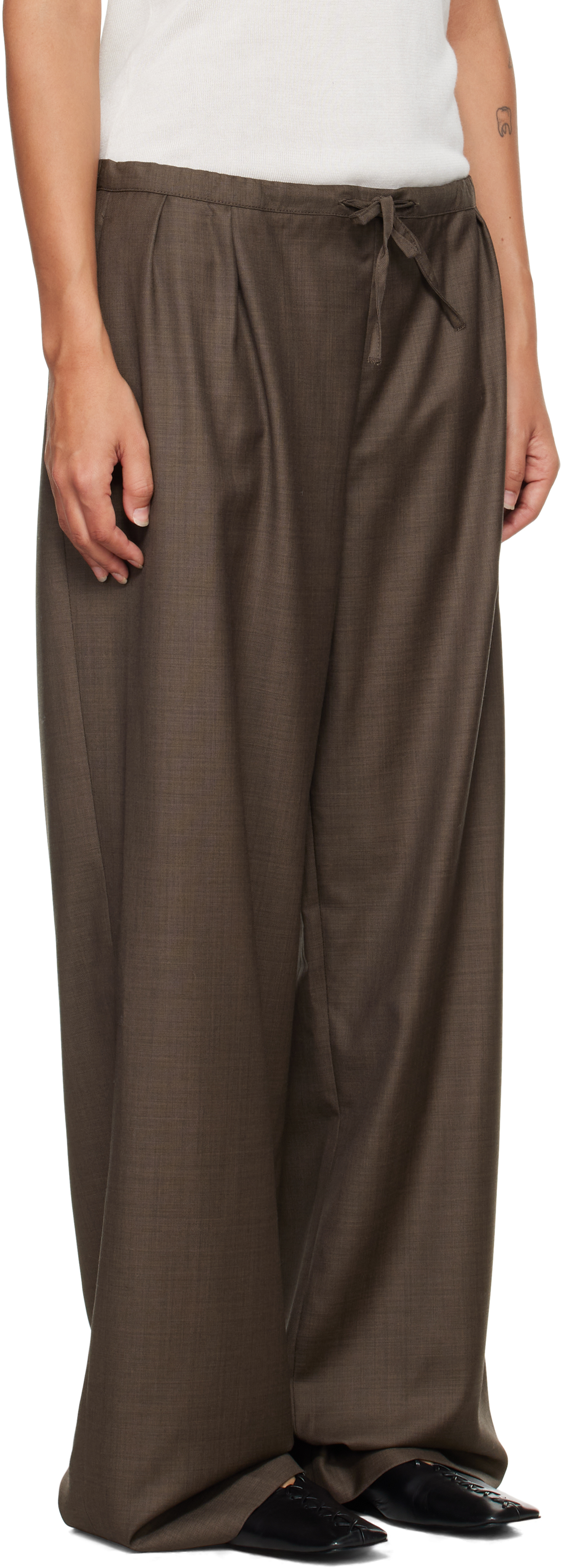 Loulou De Saison Cove Lds Elastic Waisted Trousers In Brown