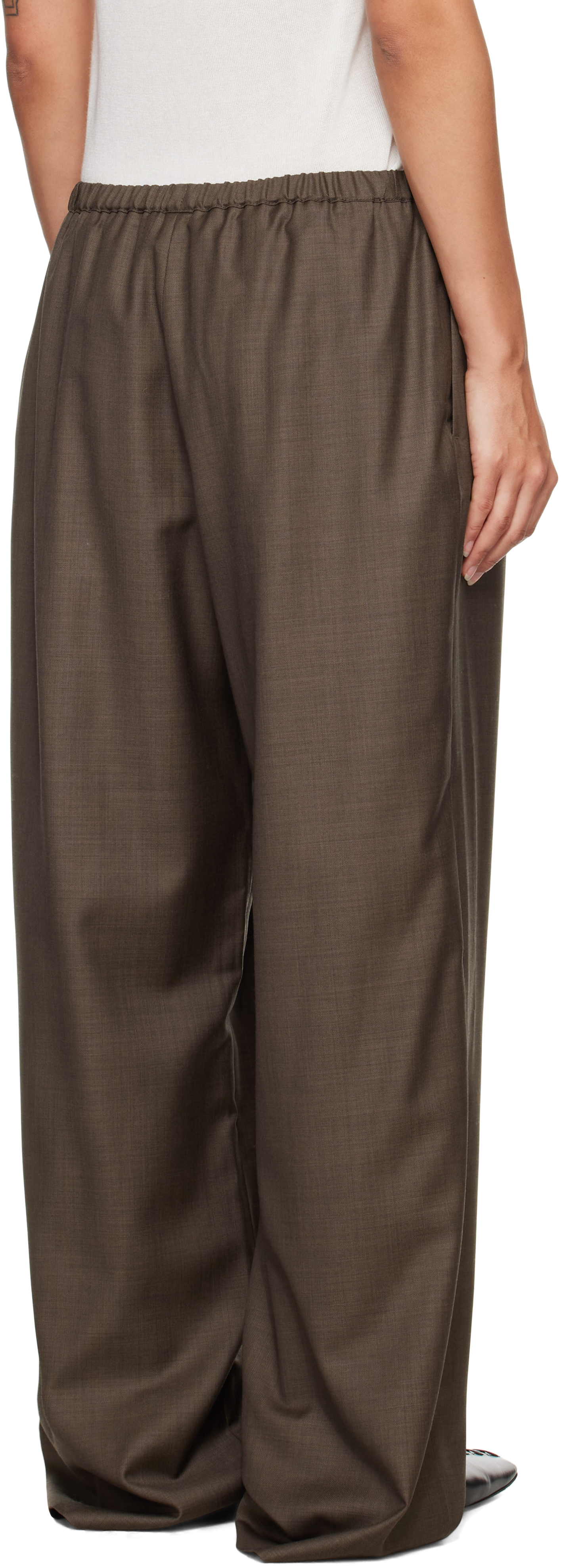 Loulou De Saison Cove Lds Elastic Waisted Trousers In Brown
