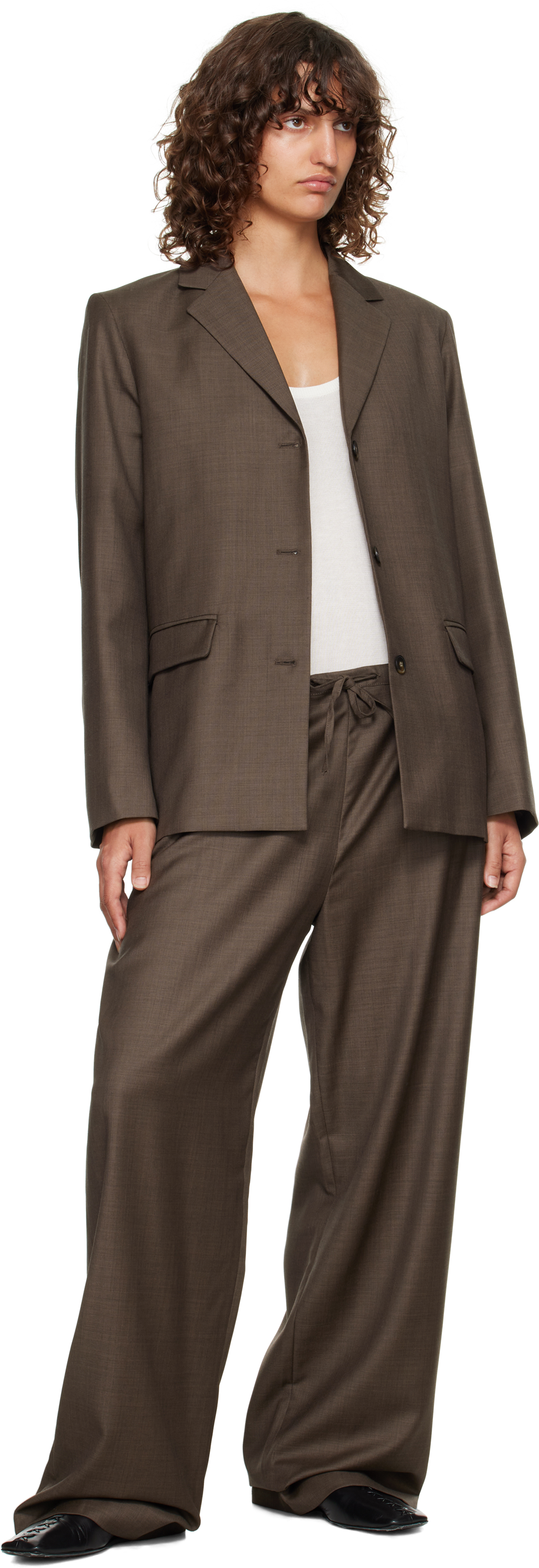 Loulou De Saison Cove Lds Elastic Waisted Trousers In Brown