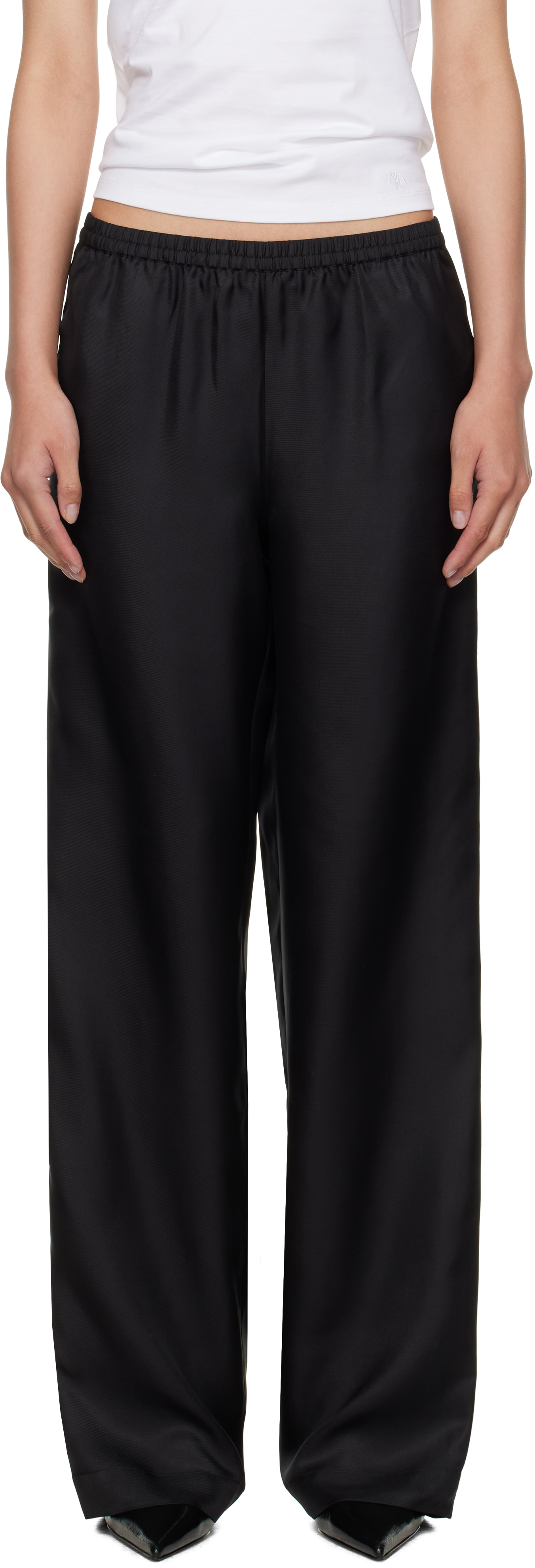 Black Alera Wide-Leg Silk Trousers