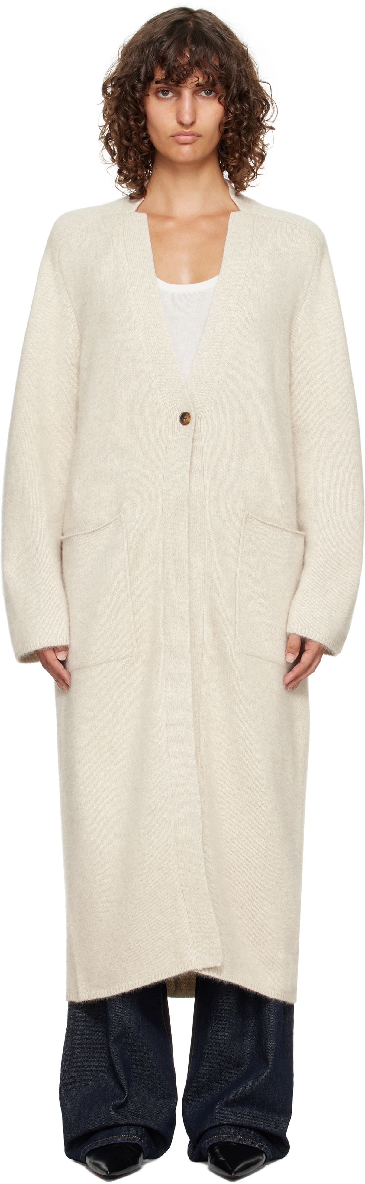 Loulou De Saison Off-white Smet Yak Blend Maxi Cardigan In Gray