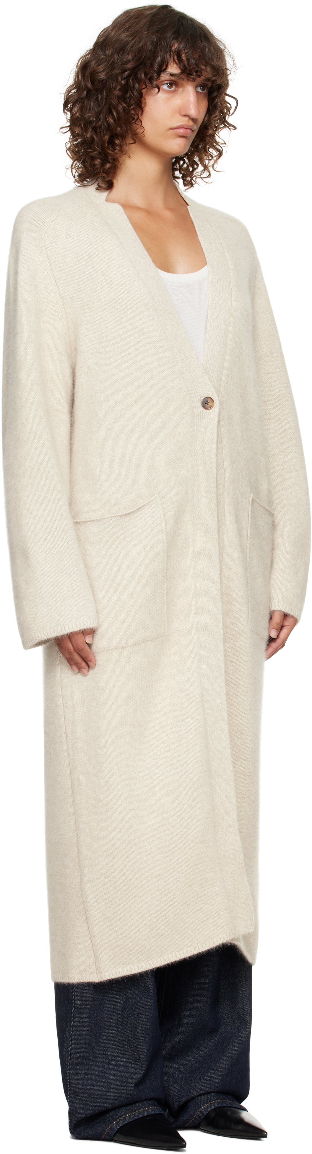 Loulou De Saison Off-white Smet Yak Blend Maxi Cardigan In Gray