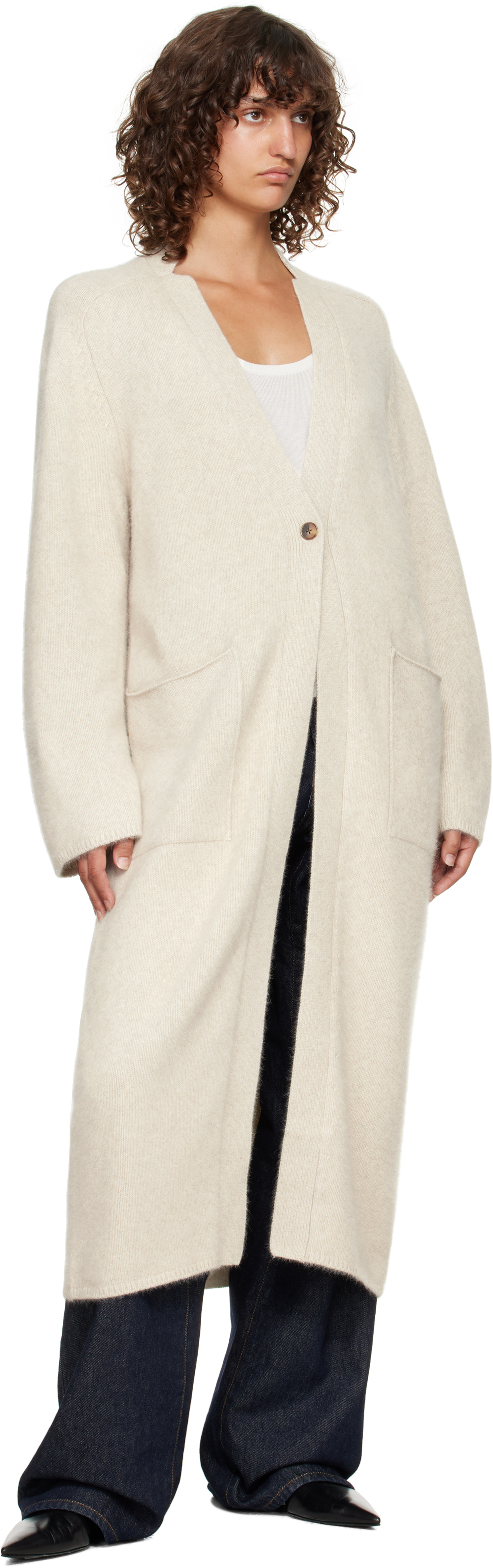 Loulou De Saison Off-white Smet Yak Blend Maxi Cardigan In Gray