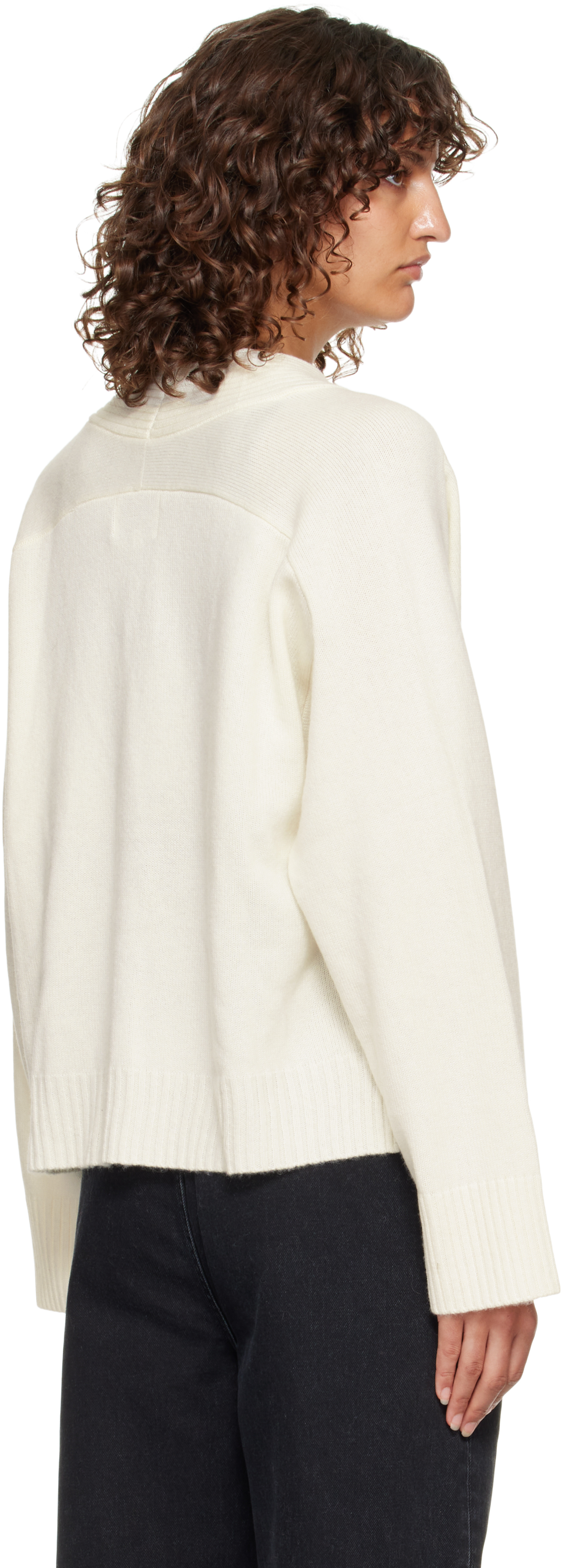 Loulou De Saison Off-white Kaia Lds Ribbed Neckline Cardigan In White