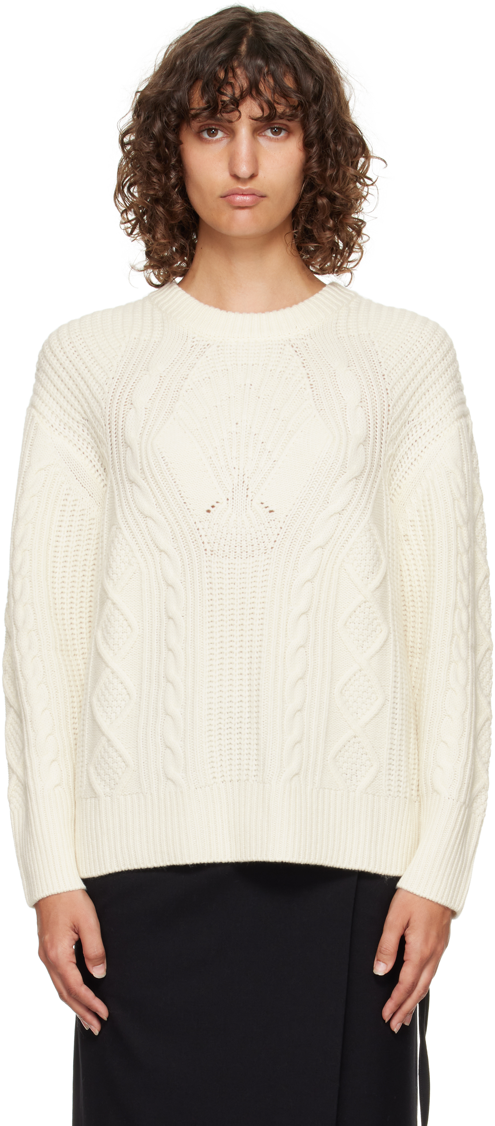 Loulou De Saison Silva Cable Knit Sweater In White