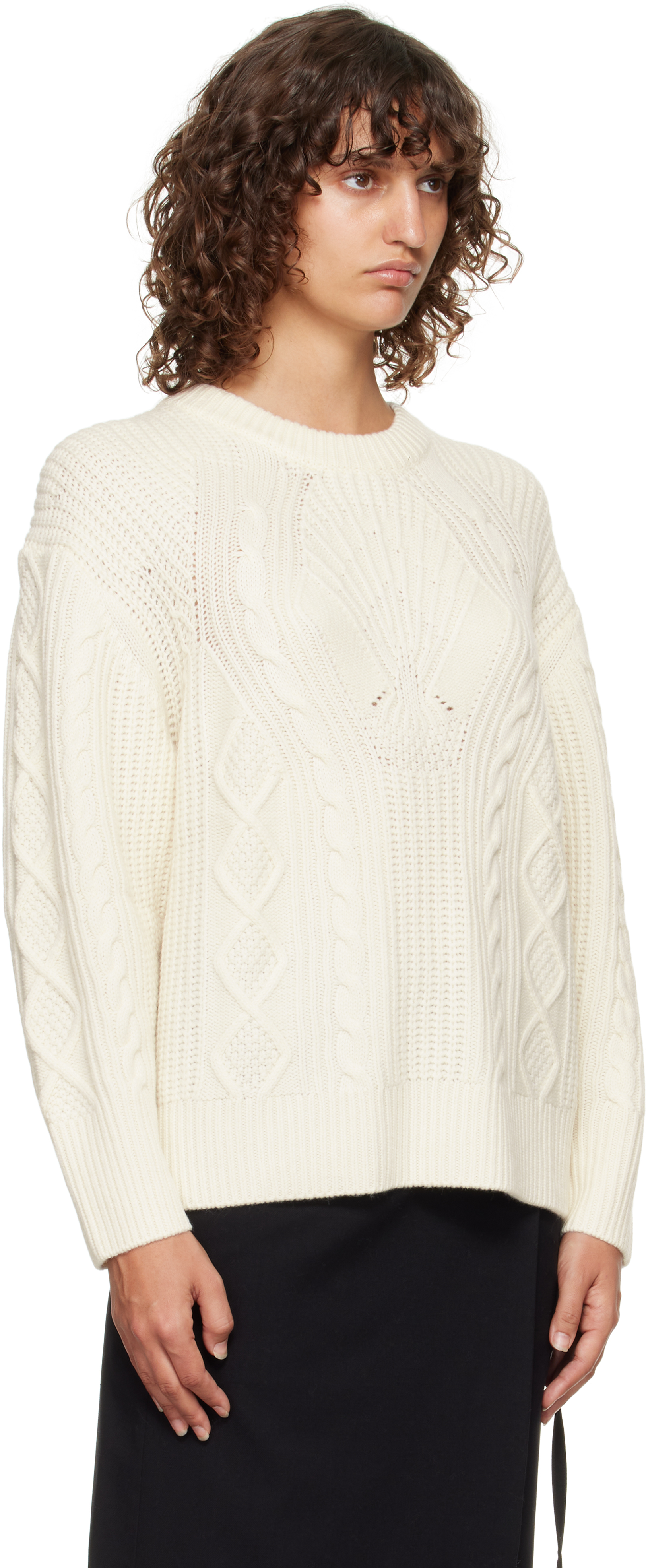 Loulou De Saison Silva Cable Knit Sweater In White