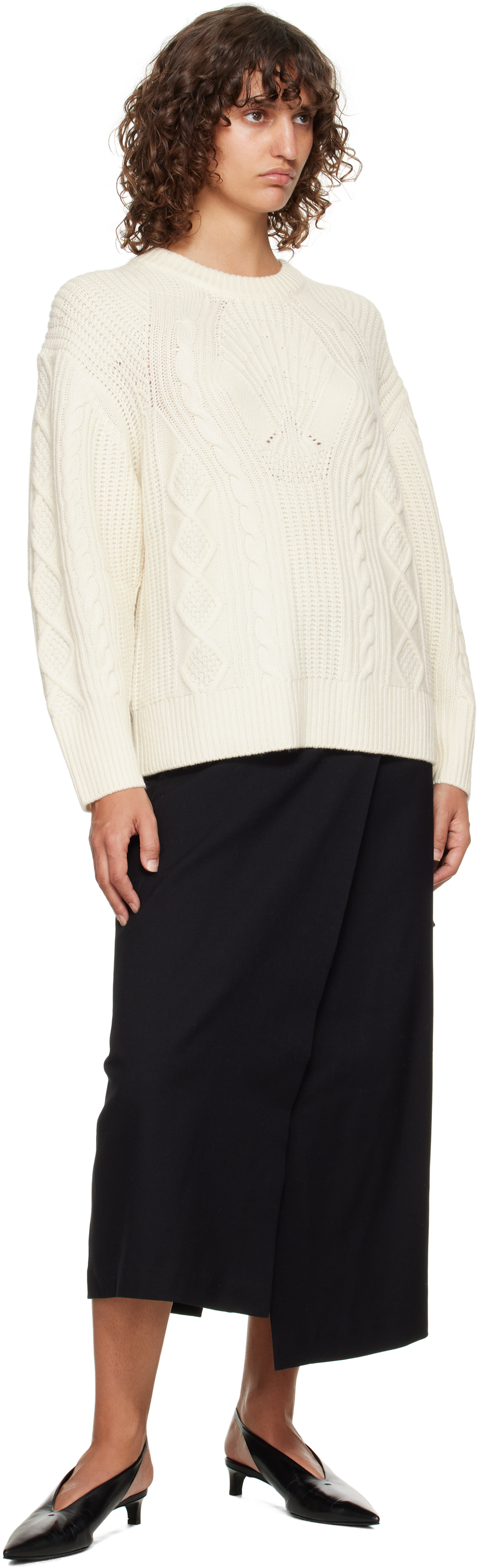 Loulou De Saison Silva Cable Knit Sweater In White