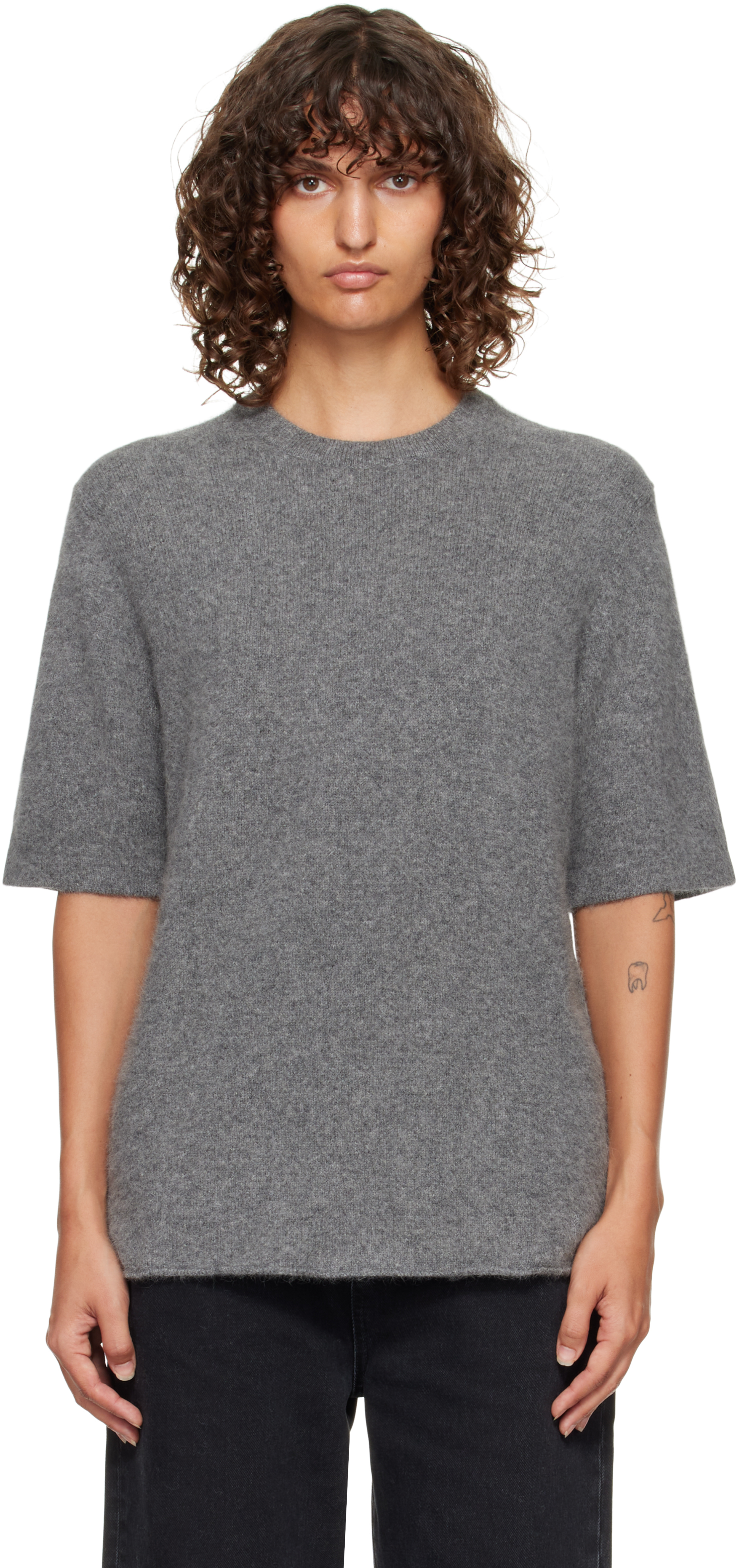 Loulou De Saison Gray Raven Yak Blend Short Sleeves Sweater In Gray