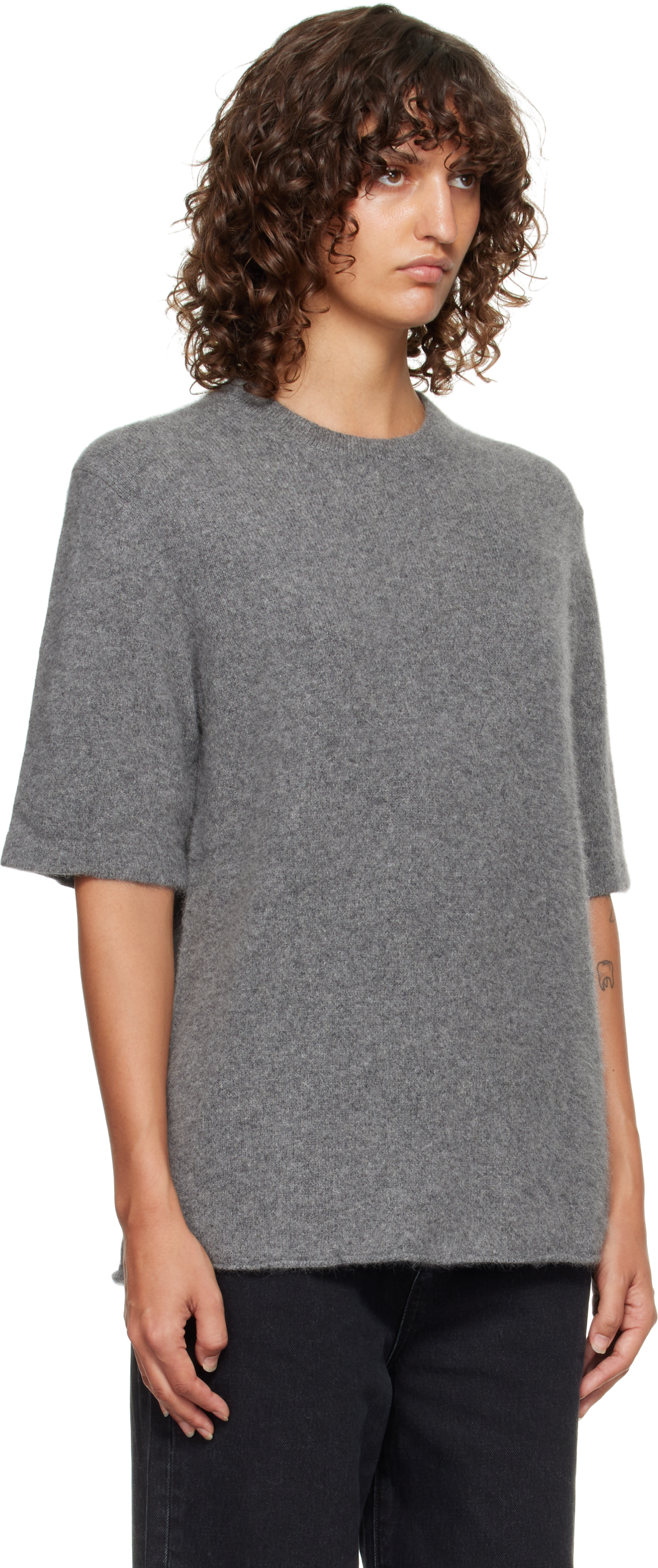 Loulou De Saison Gray Raven Yak Blend Short Sleeves Sweater In Gray