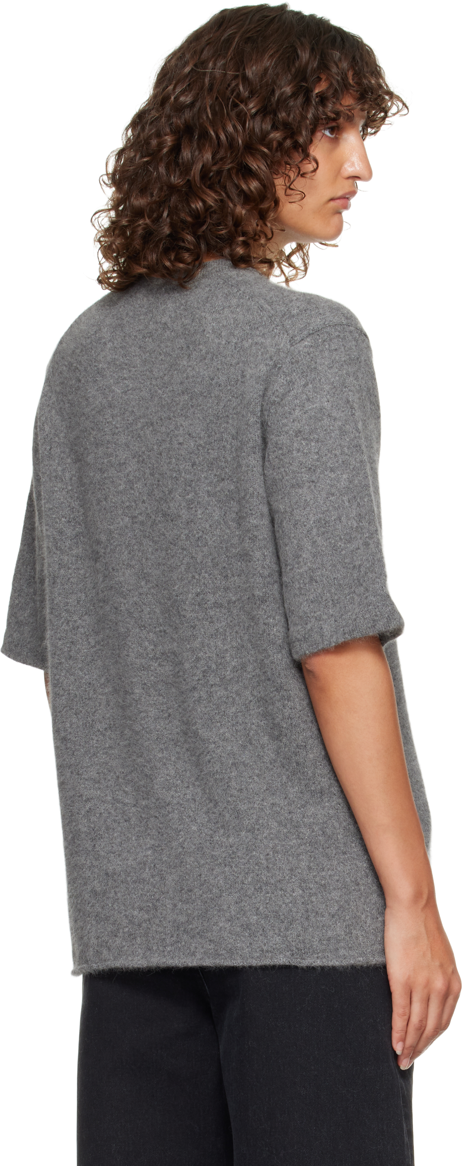 Loulou De Saison Gray Raven Yak Blend Short Sleeves Sweater In Gray