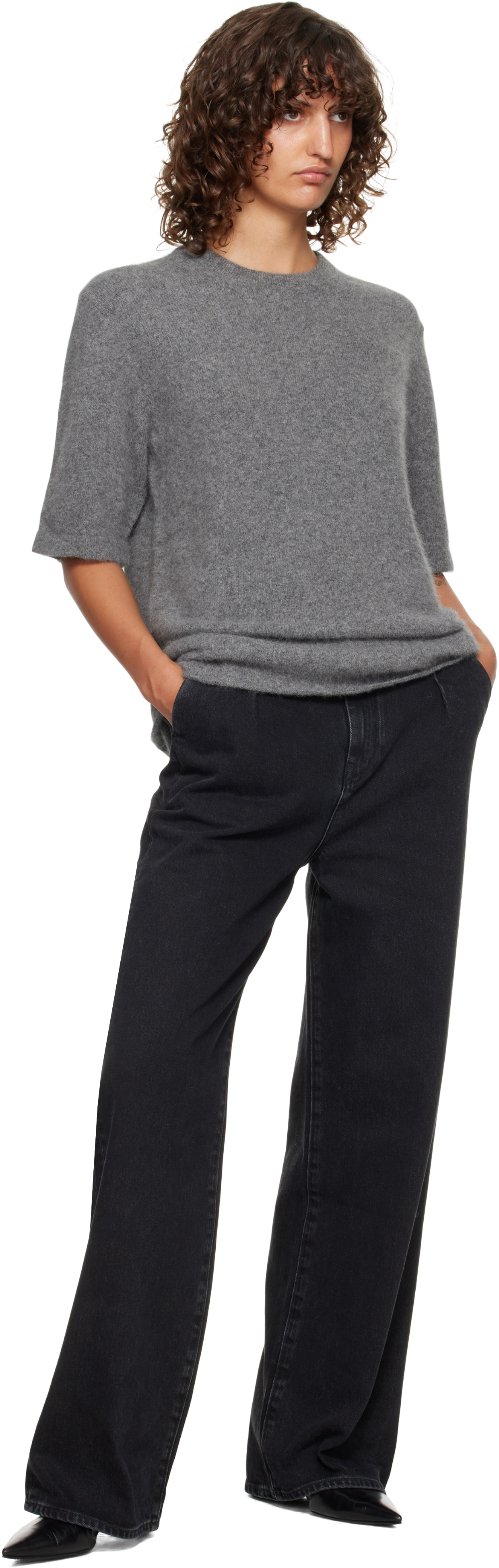 Loulou De Saison Gray Raven Yak Blend Short Sleeves Sweater In Gray