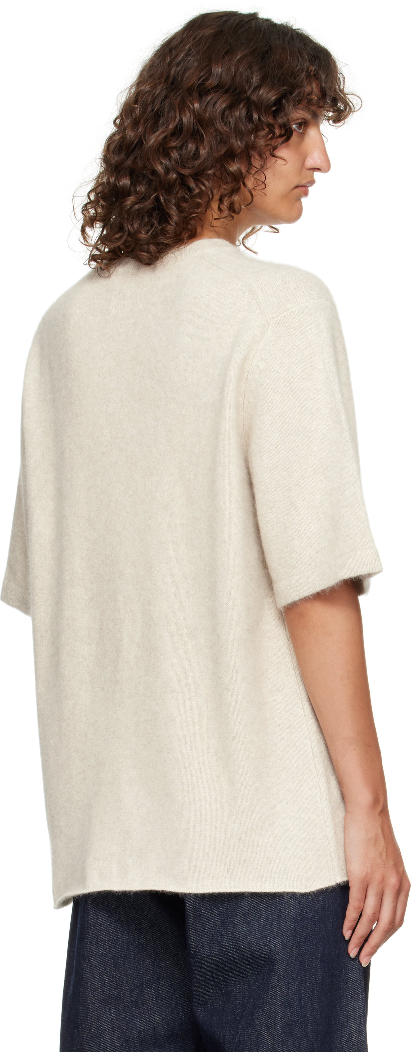 Loulou De Saison Off-white Raven Yak Blend Short Sleeves Sweater In Gray