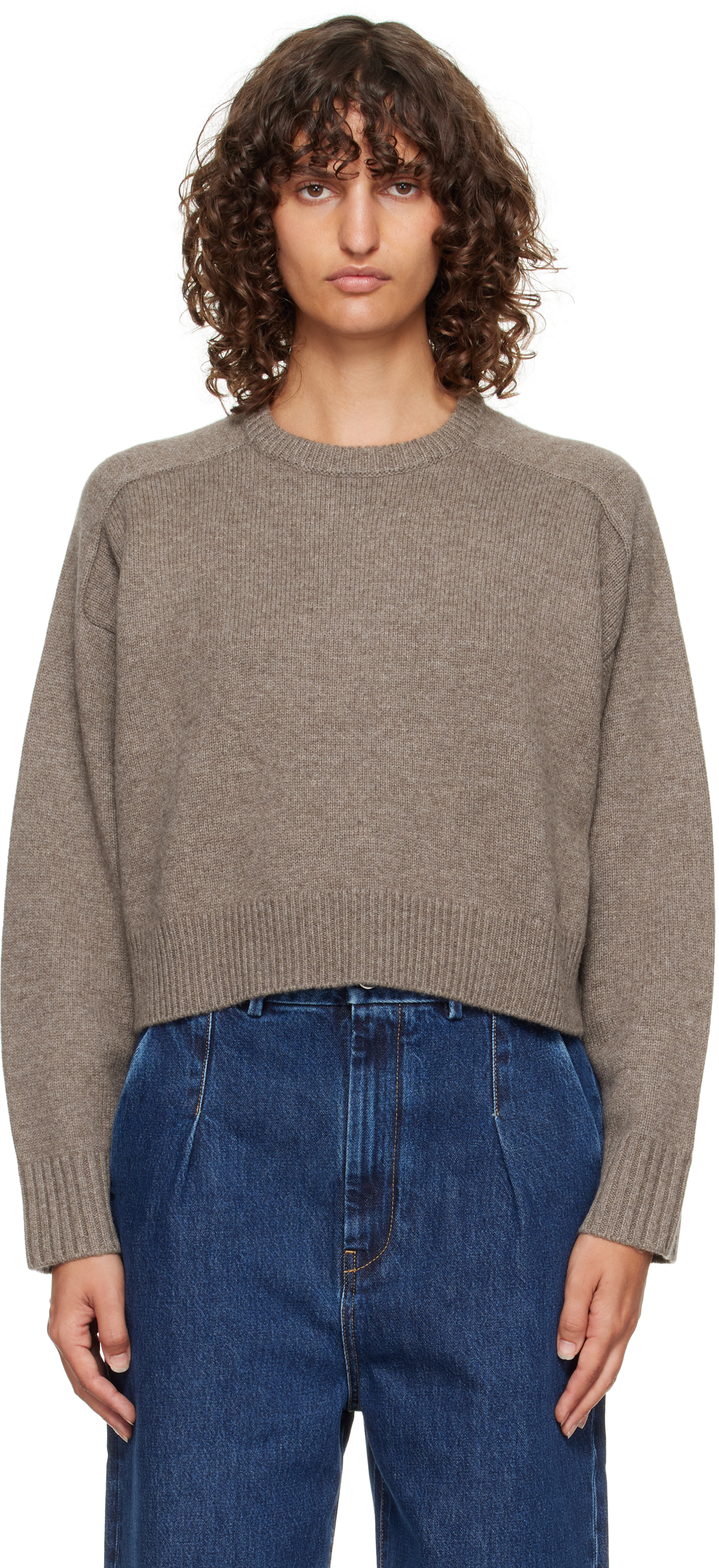 Loulou De Saison Taupe Bruzzi Lds Boxy Cashmere Sweater In Gray