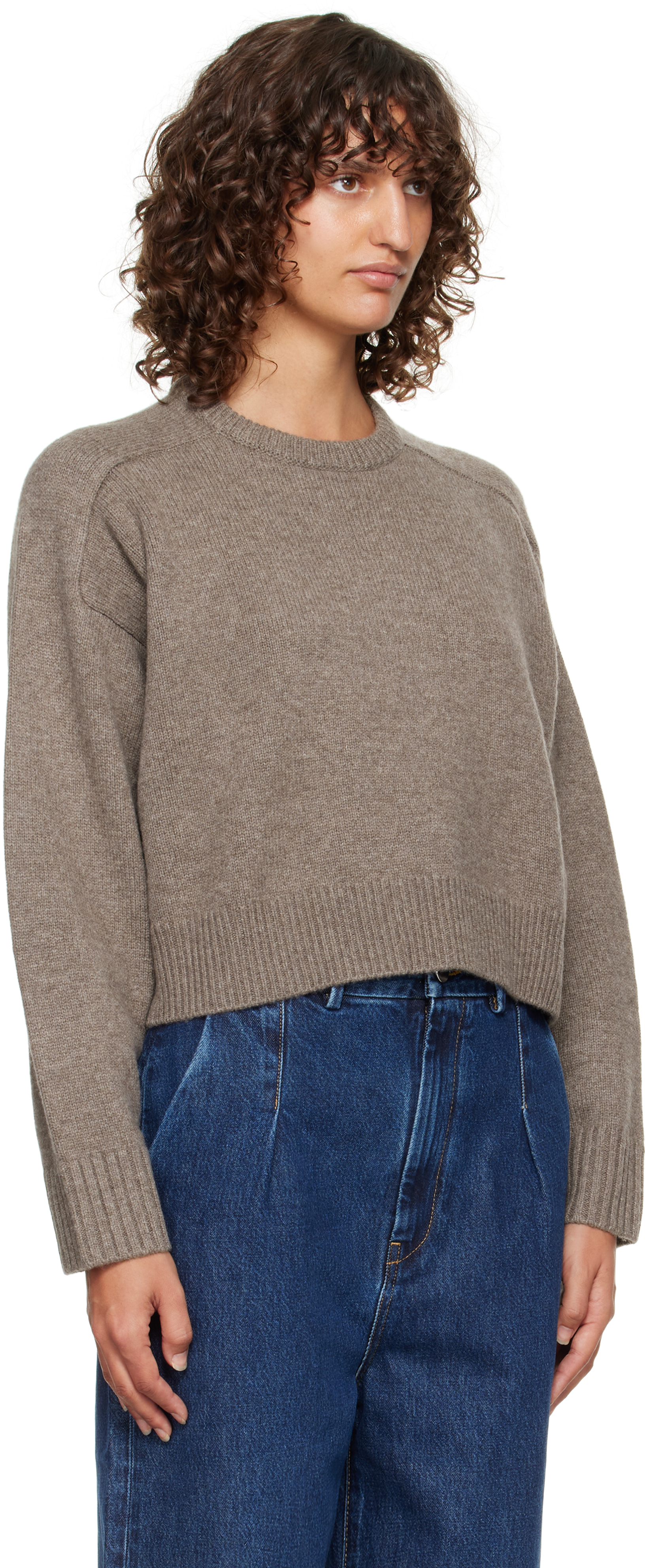 Loulou De Saison Taupe Bruzzi Lds Boxy Cashmere Sweater In Gray