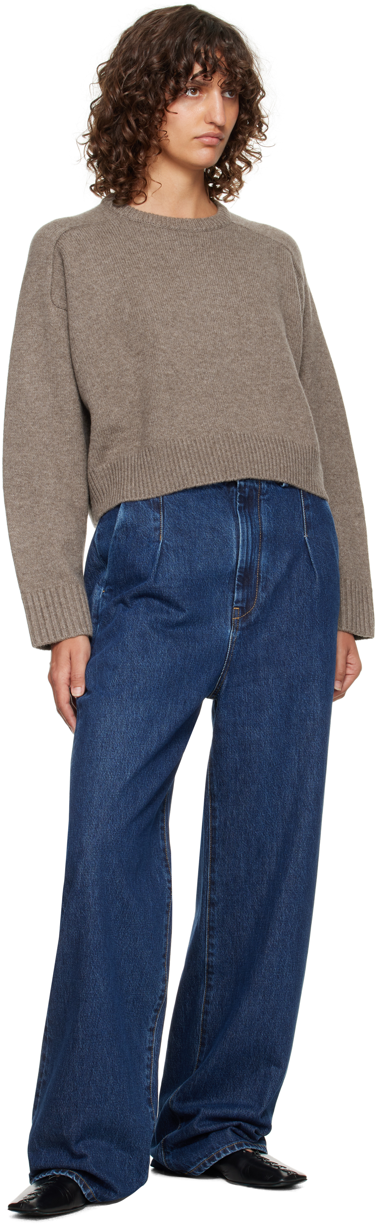 Loulou De Saison Taupe Bruzzi Lds Boxy Cashmere Sweater In Gray