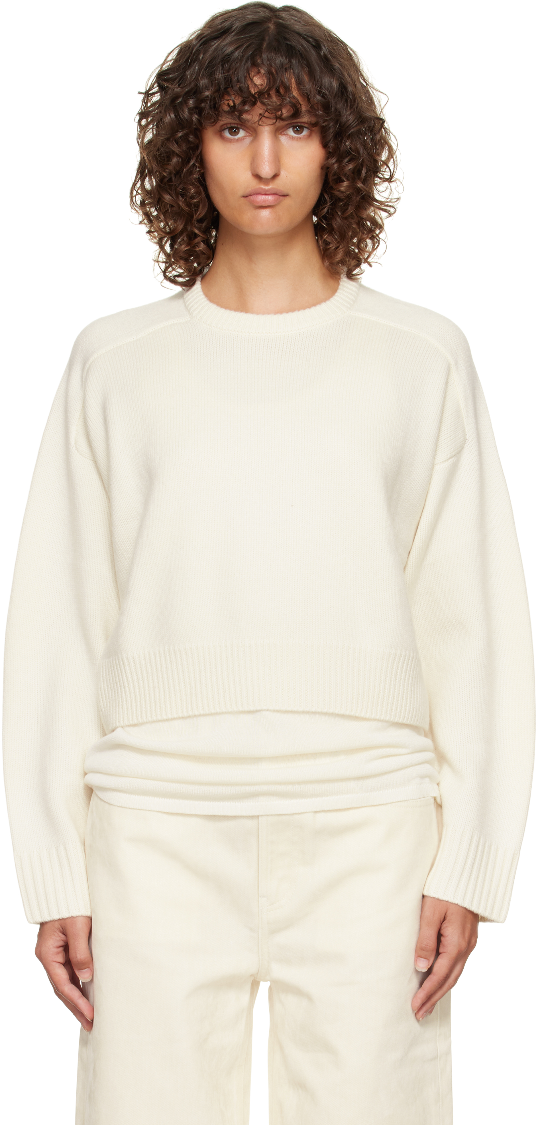 Loulou De Saison Off-white Bruzzi Lds Boxy Cashmere Sweater In White