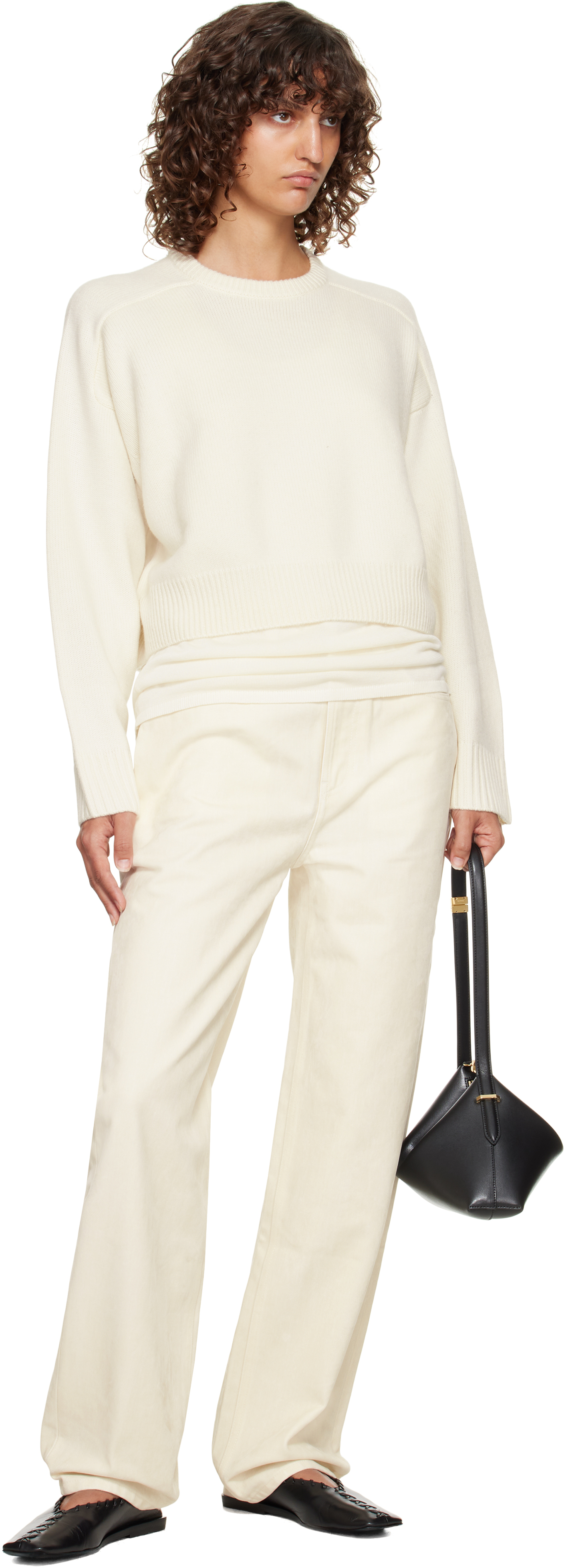 Loulou De Saison Off-white Bruzzi Lds Boxy Cashmere Sweater In White