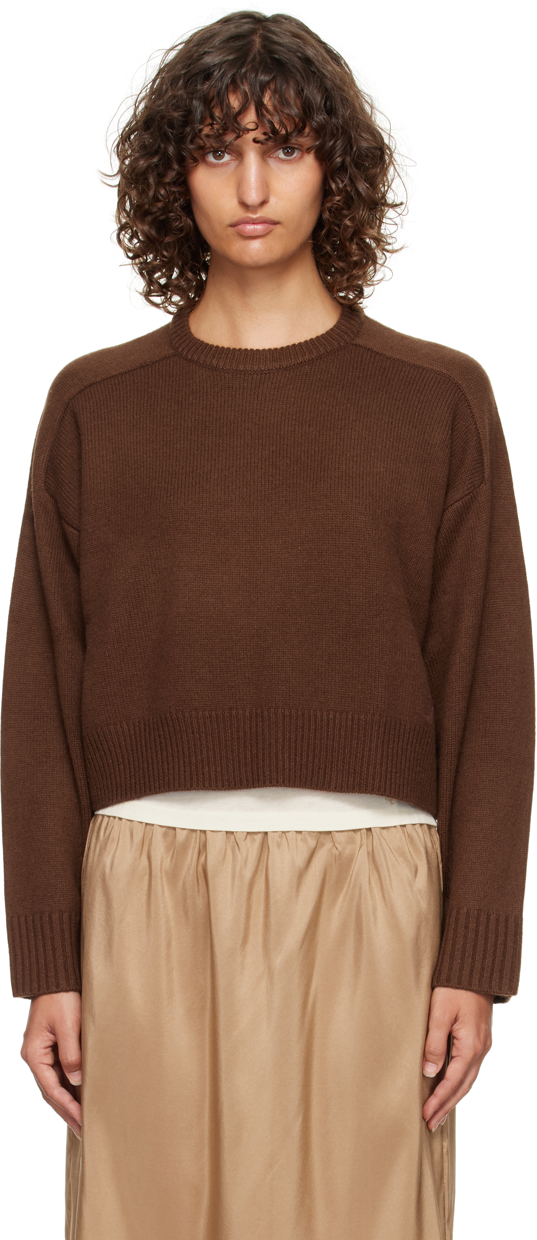 Loulou De Saison Brown Bruzzi Lds Boxy Cashmere Sweater In Brown