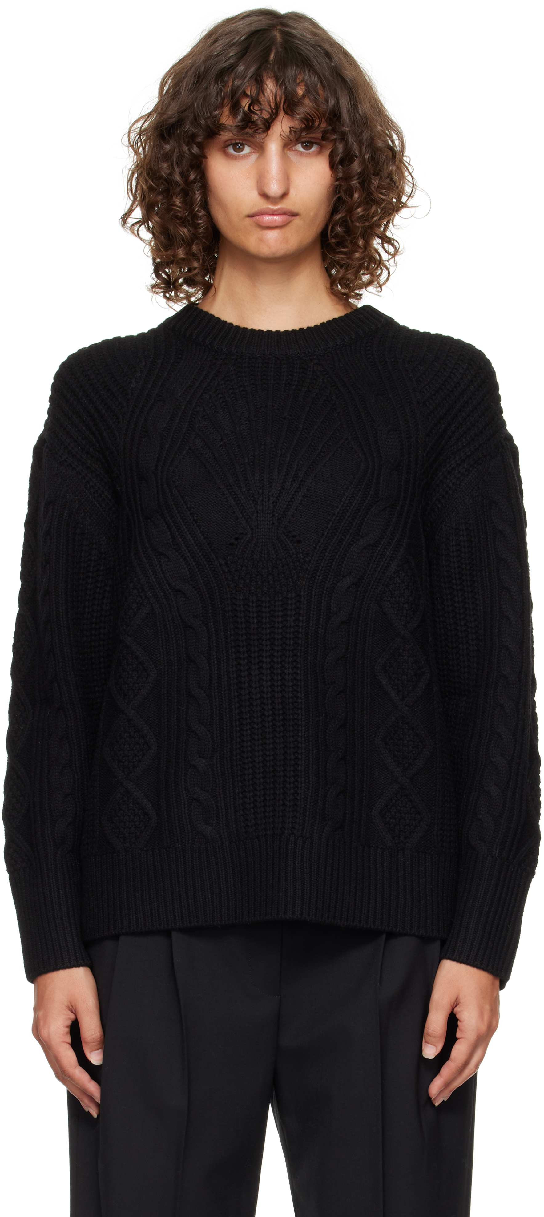 Loulou De Saison Black Silva Cable Knit Sweater In Black