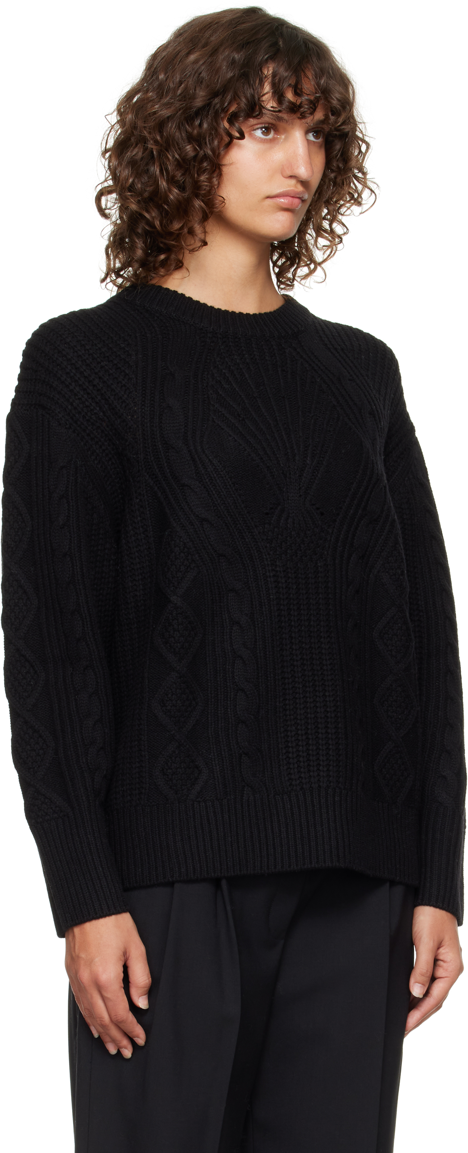 Loulou De Saison Black Silva Cable Knit Sweater In Black