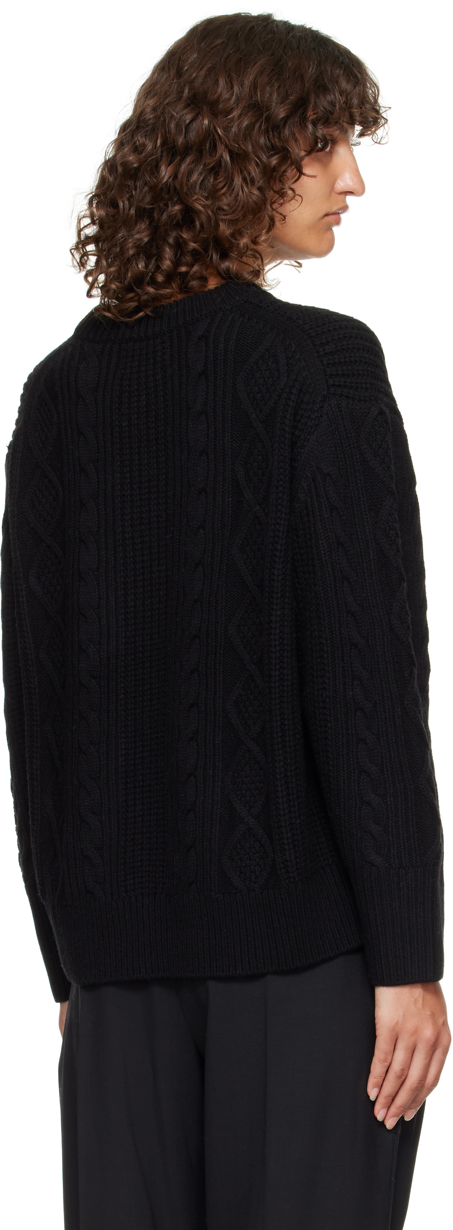 Loulou De Saison Black Silva Cable Knit Sweater In Black