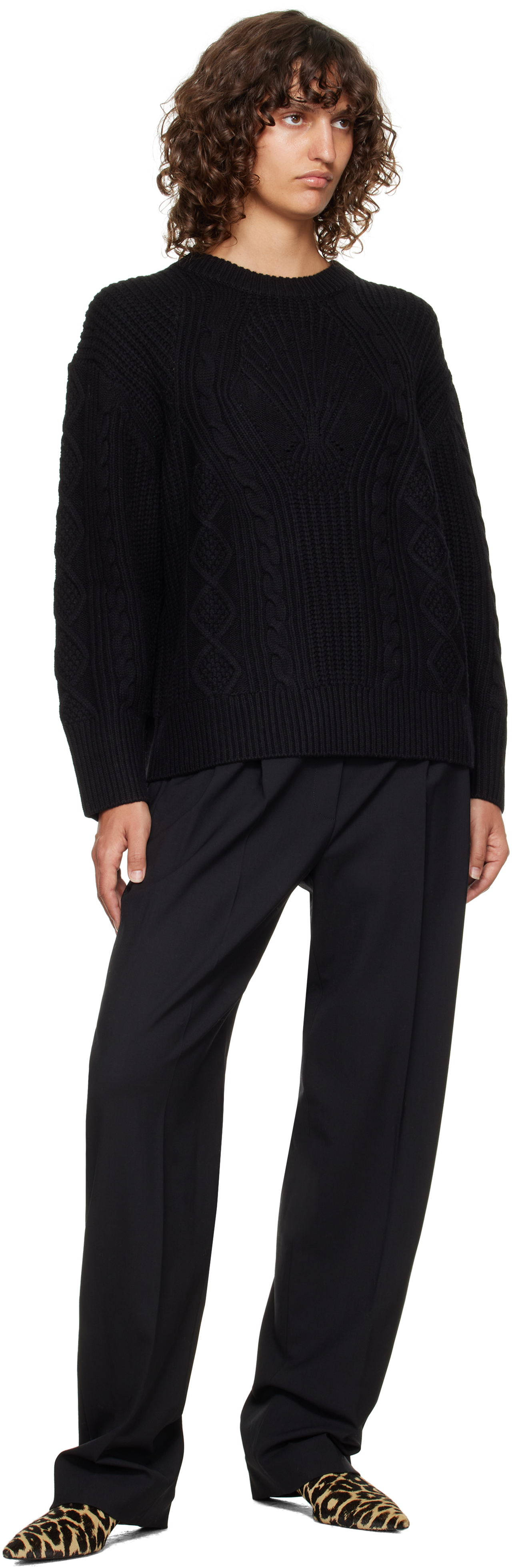 Loulou De Saison Black Silva Cable Knit Sweater In Black