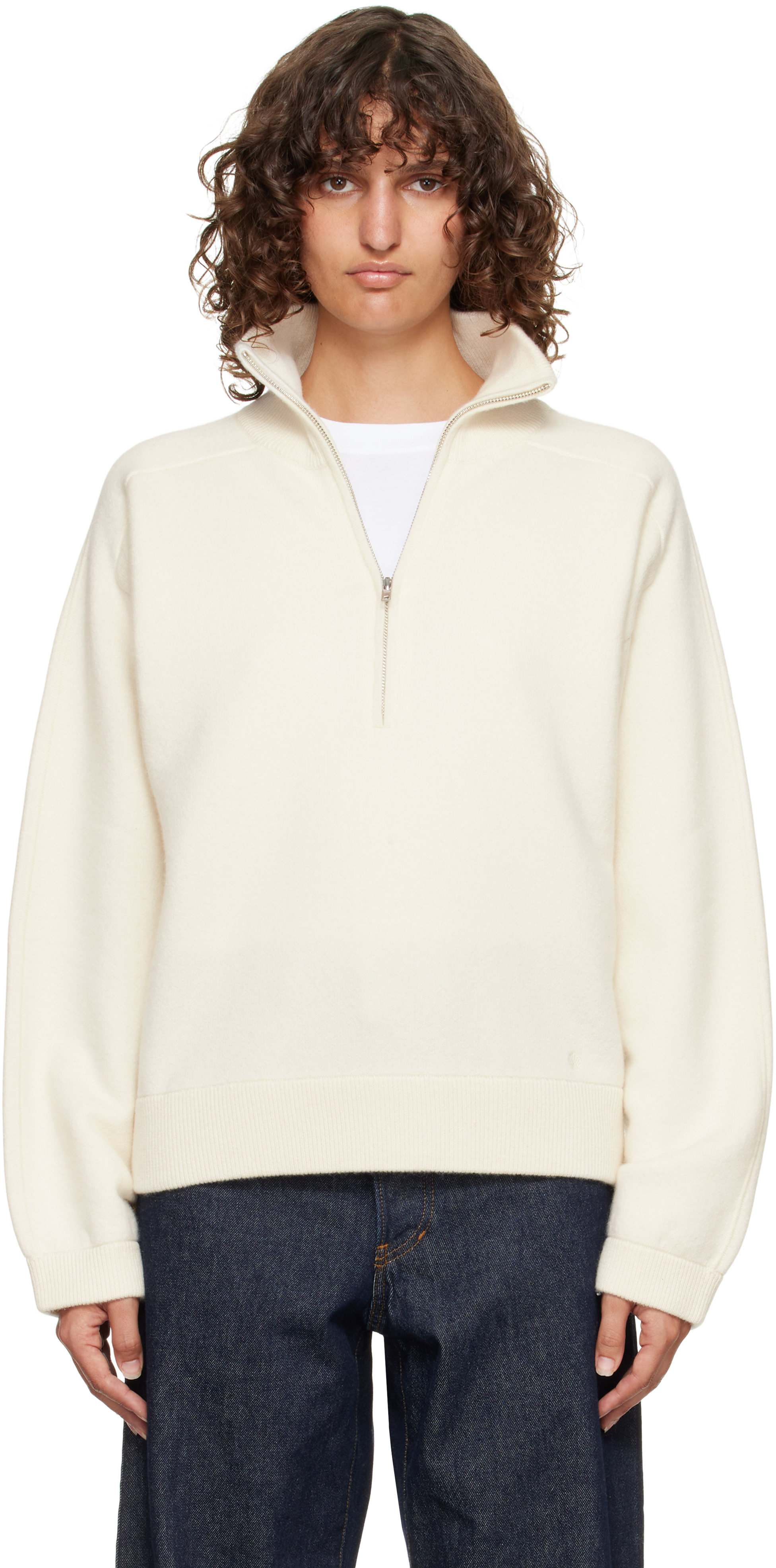 Loulou De Saison Dries Cashmere Stand Collar Sweater In White