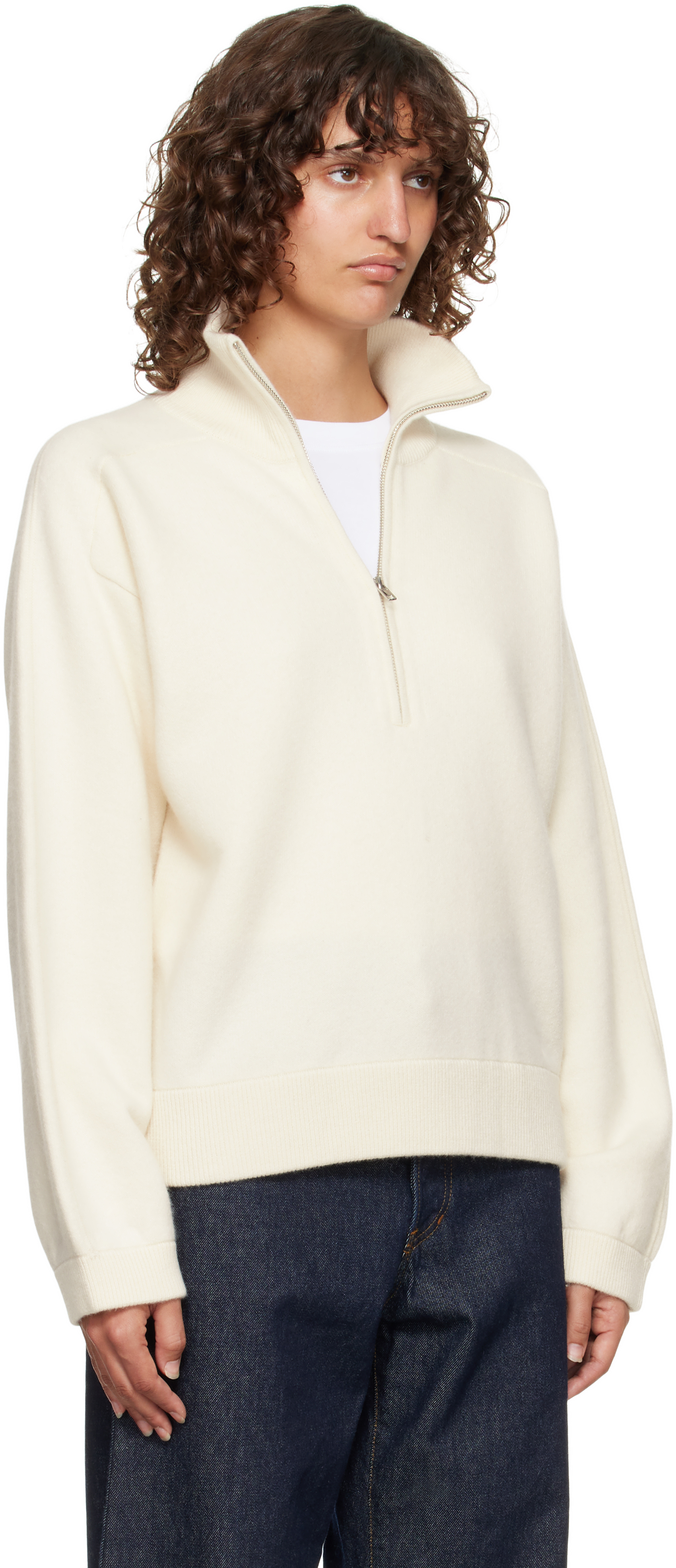 Loulou De Saison Dries Cashmere Stand Collar Sweater In White
