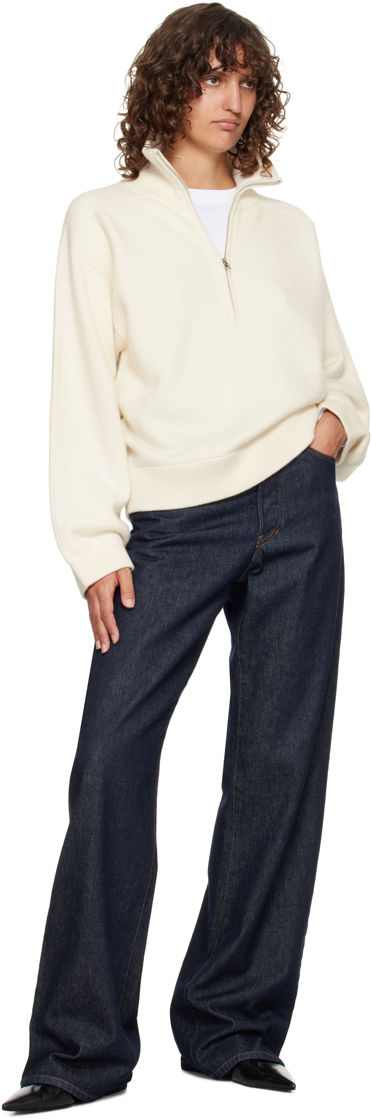 Loulou De Saison Dries Cashmere Stand Collar Sweater In White