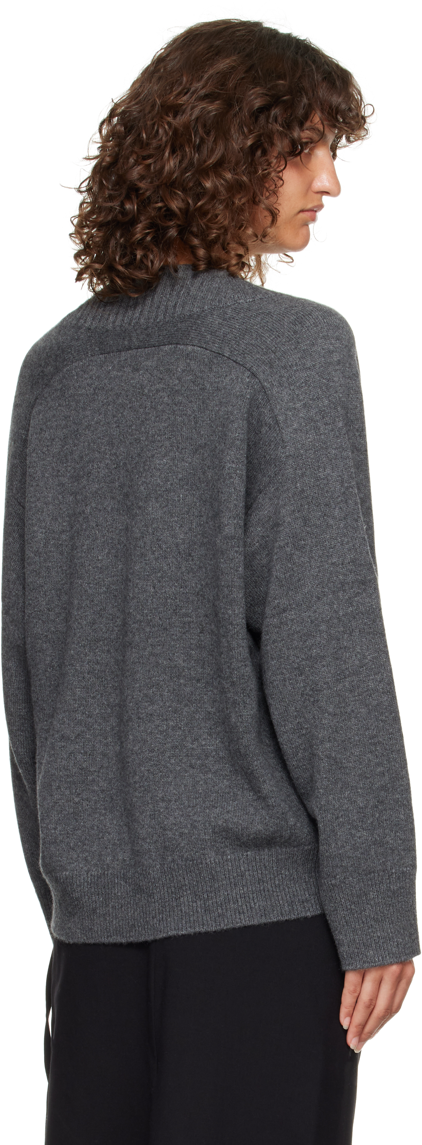Loulou De Saison Gray Sage Lds V Neck Cashmere Sweater In Gray