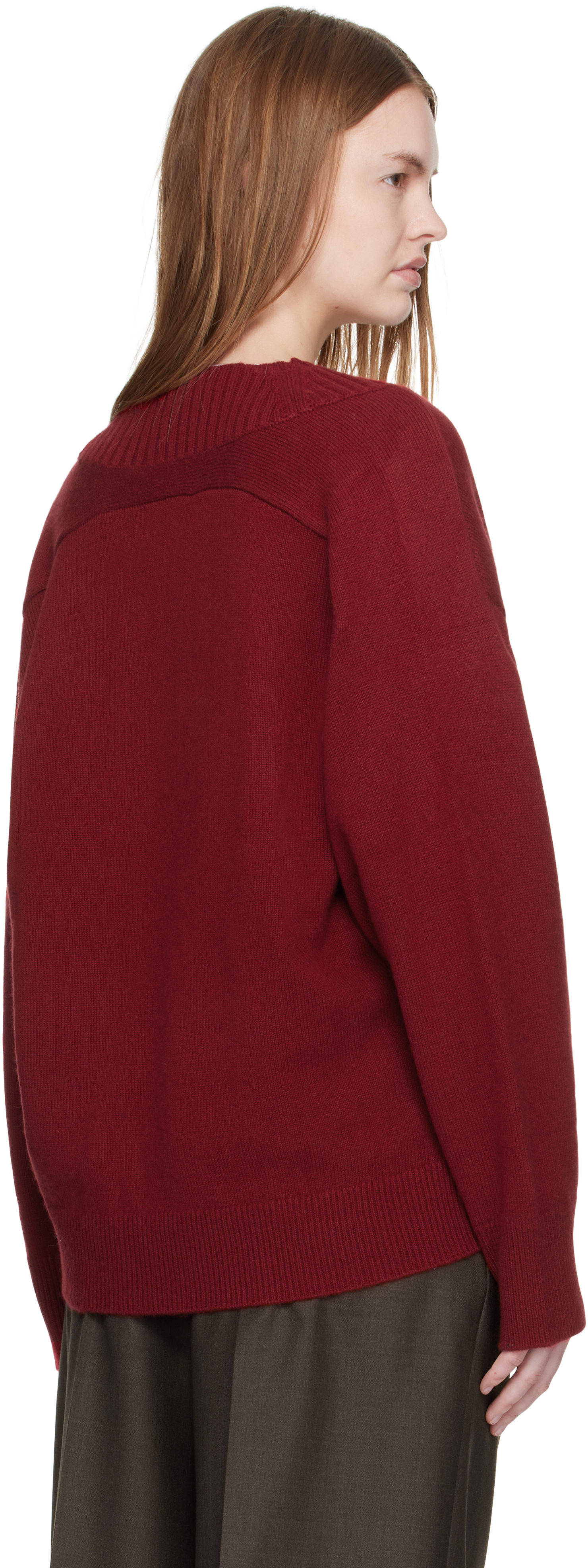 Loulou De Saison Red Sage Lds V Neck Cashmere Sweater In Burgundy