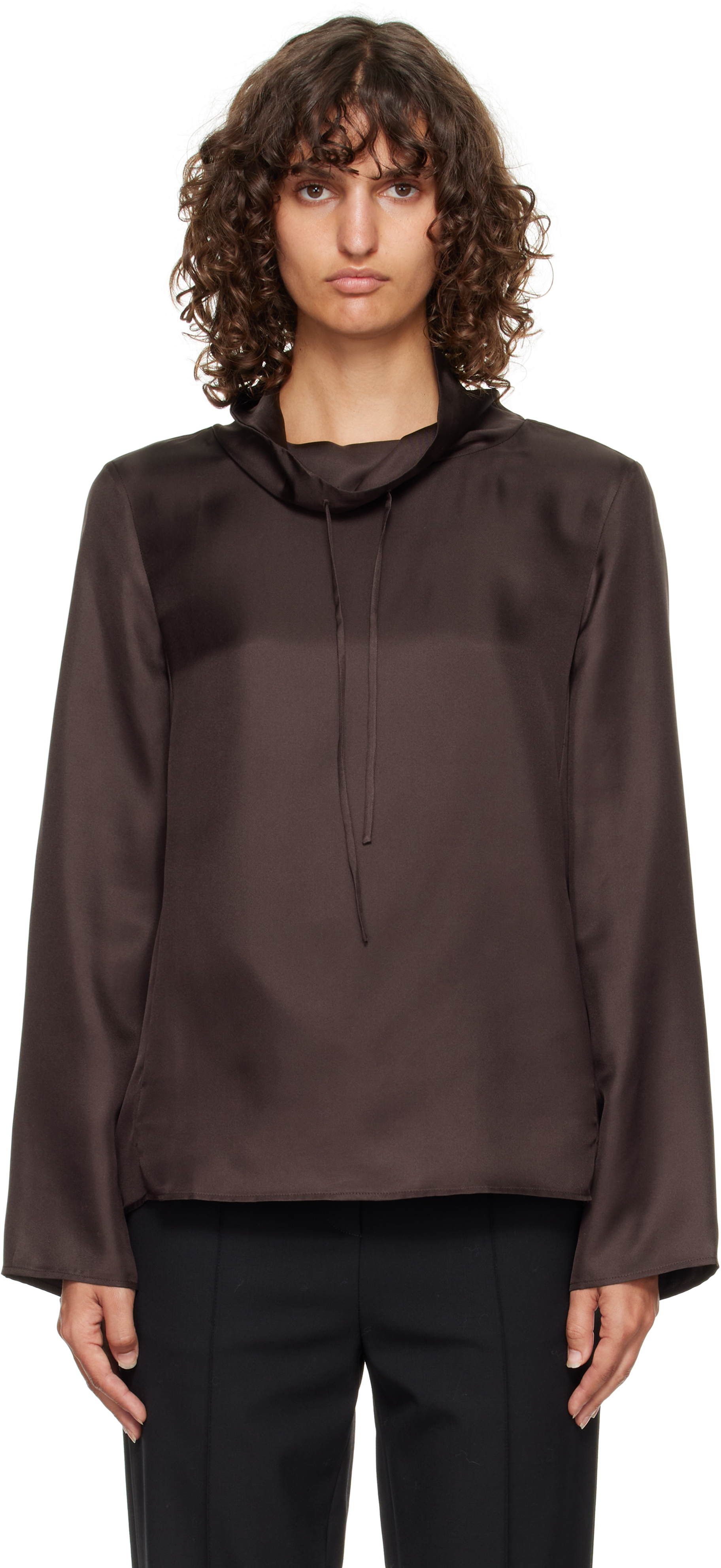 Loulou De Saison Brown Cyna Silk Blouse In Burgundy