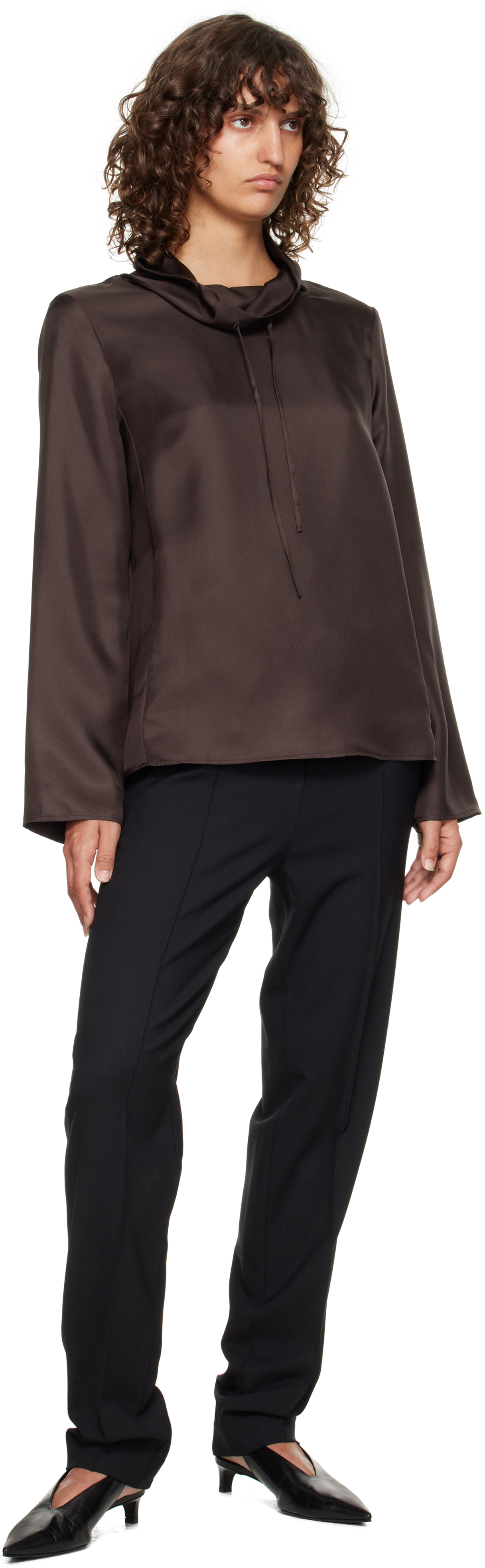 Loulou De Saison Brown Cyna Silk Blouse In Burgundy