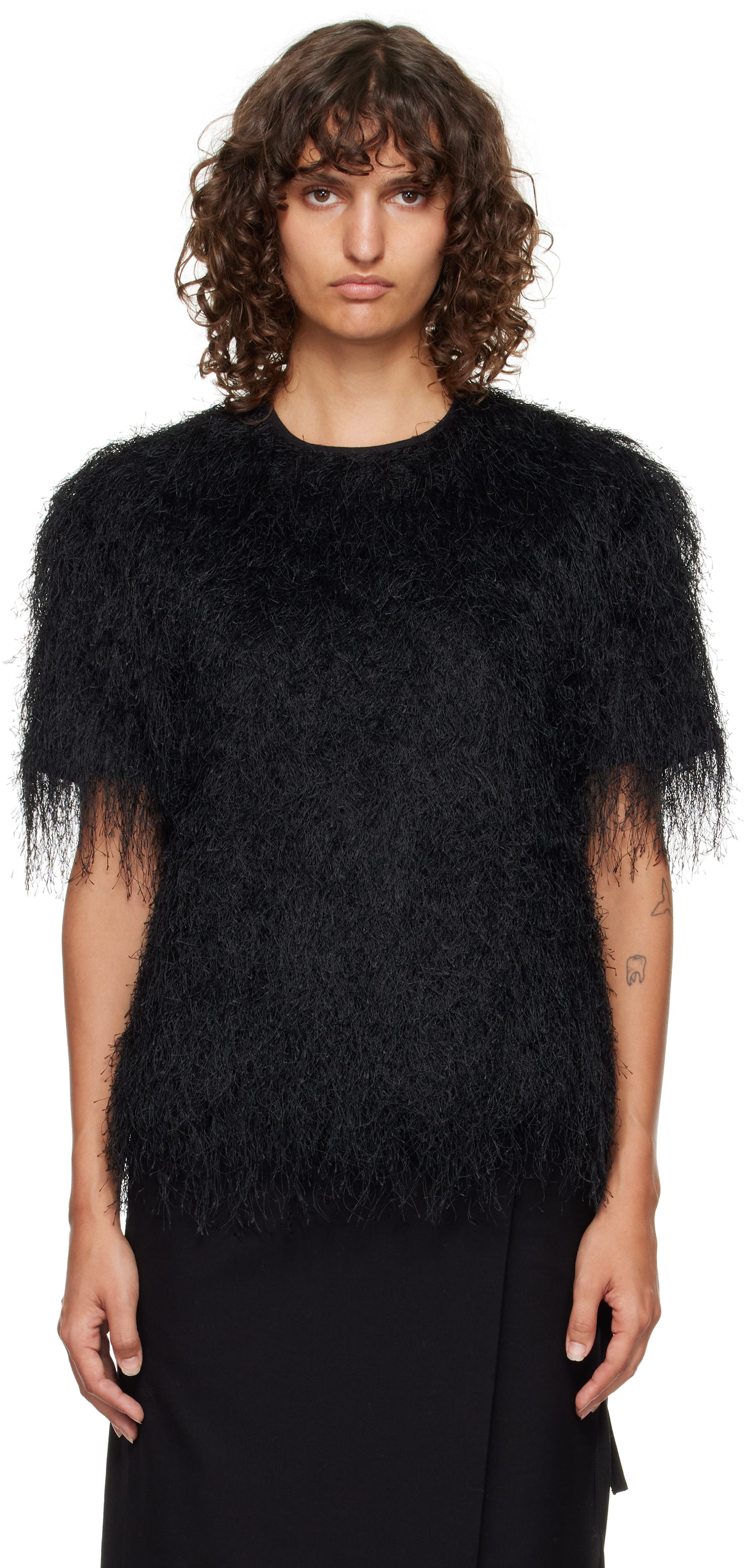 Loulou De Saison Zaro Fringed Short-sleeve T-shirt In Black