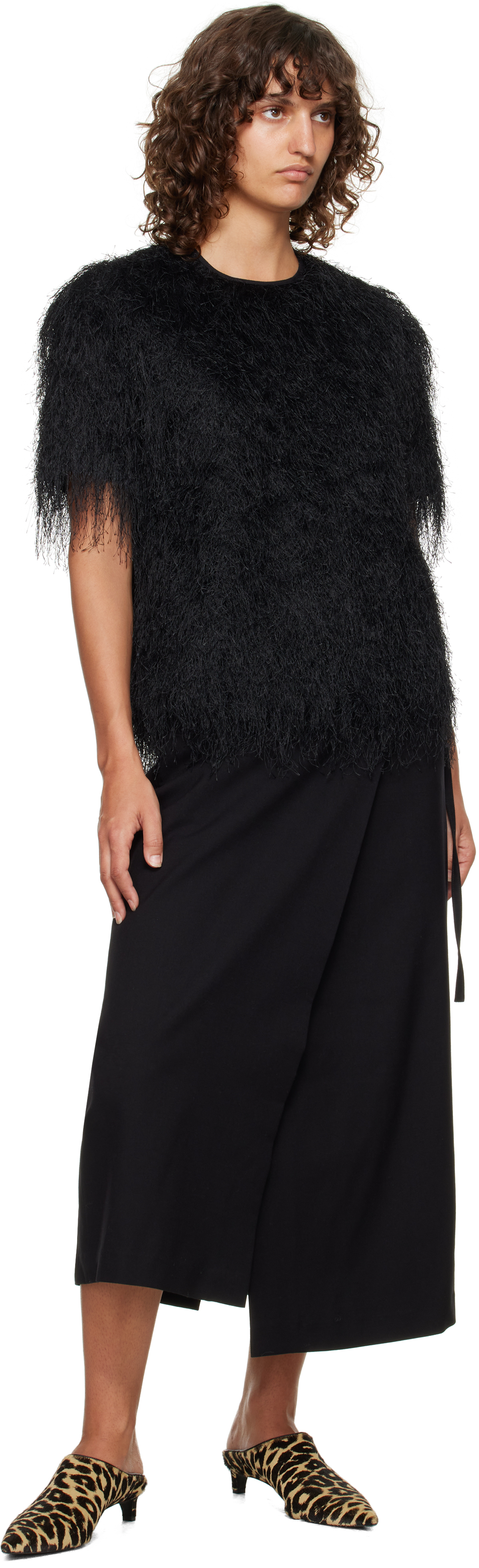 Loulou De Saison Zaro Fringed Short-sleeve T-shirt In Black