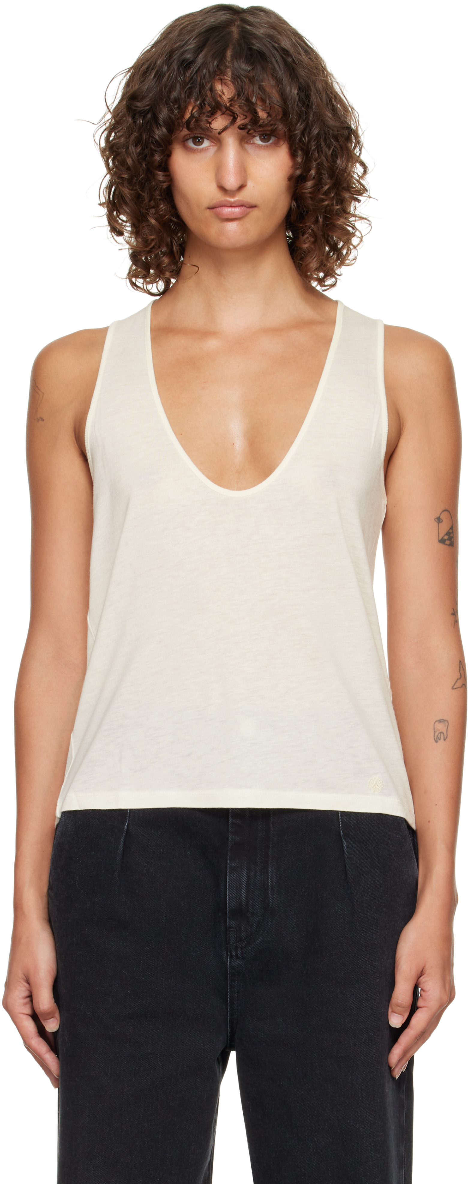 Loulou De Saison Off-white Albia Lds Jersey Tank Top In White