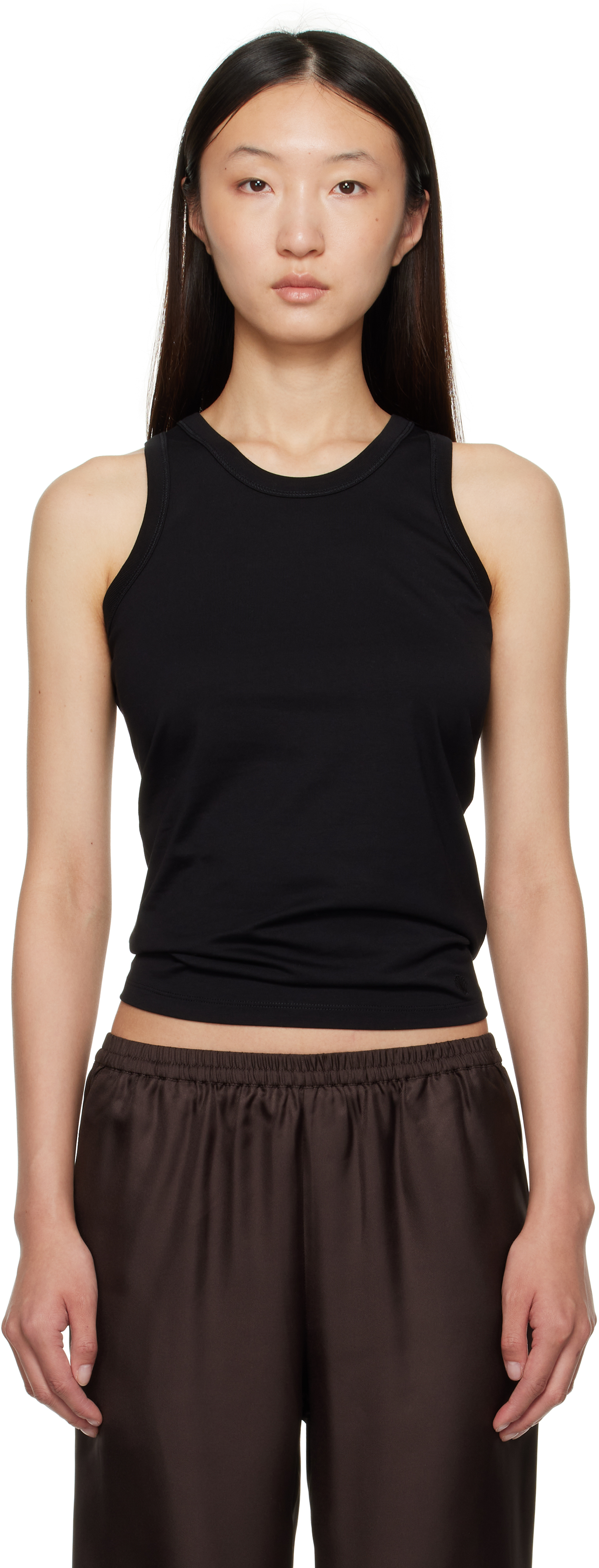 Loulou De Saison Black Poso Lds Cotton Tank Top In Black