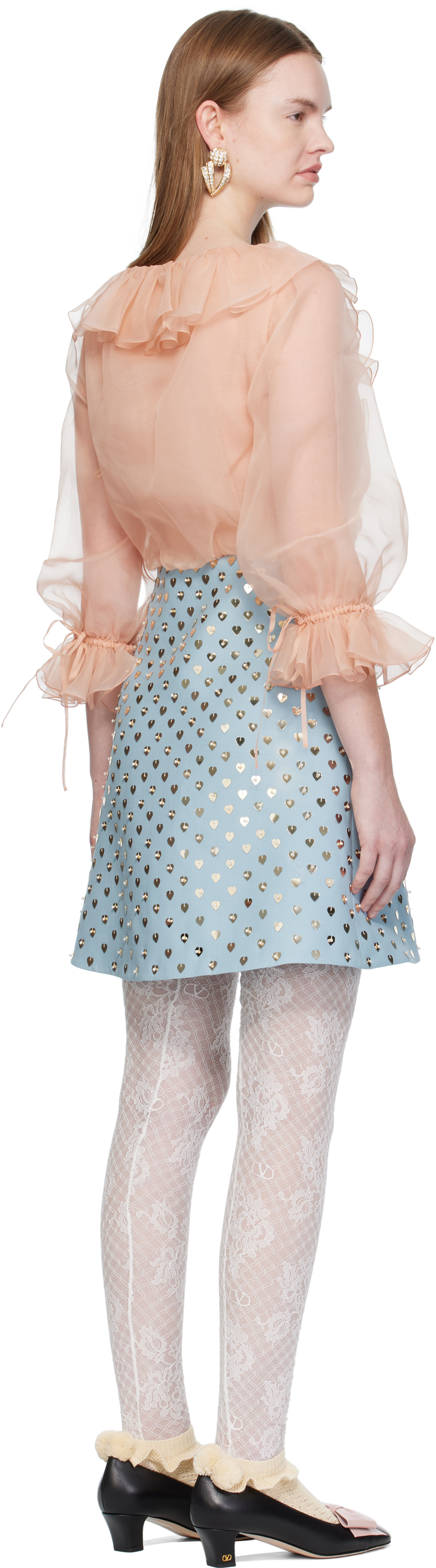 Valentino Embroidered Ruffle Crepe Couture Mini Dress In Blue