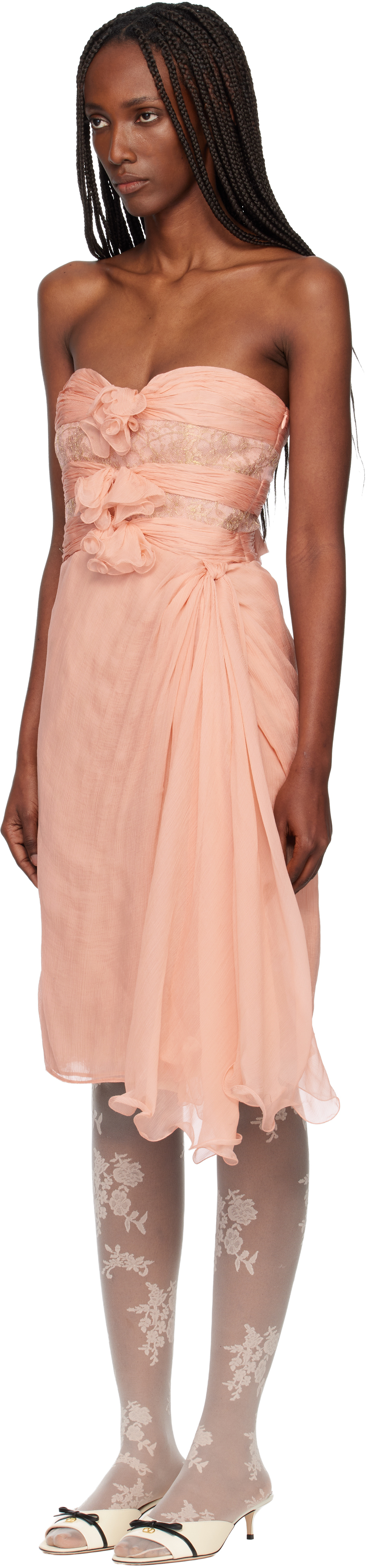 Valentino Pink Crepponne Chiffon Midi Dress