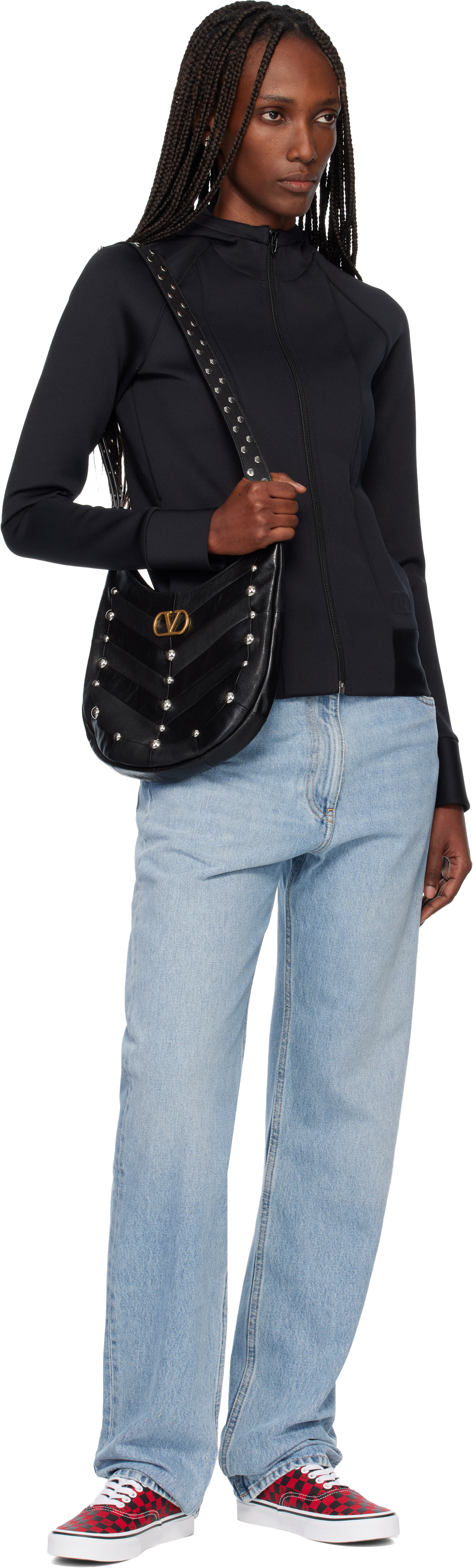 Valentino Black Embossed Logo Hoodie In Black