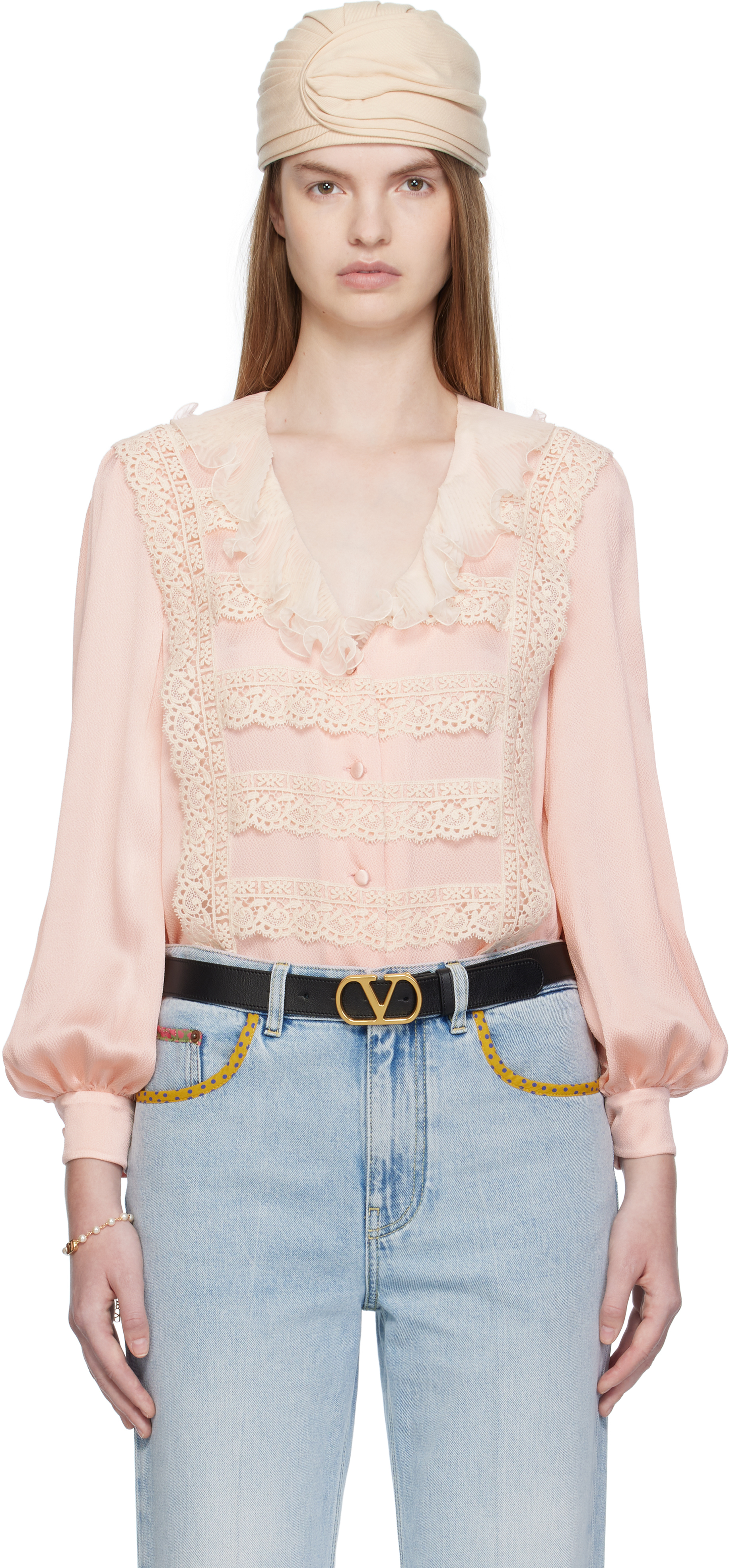 Valentino: ピンク クレープデシン シャツ | SSENSE 日本