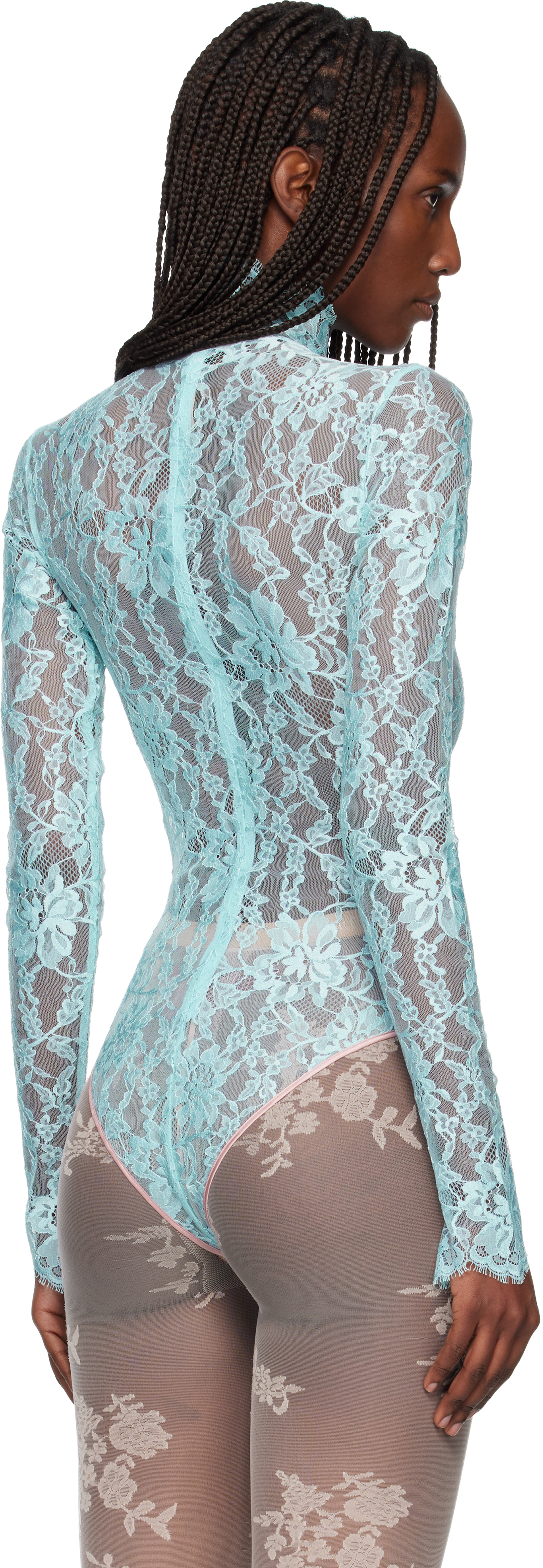 Valentino Blue Floral Lace Bodysuit
